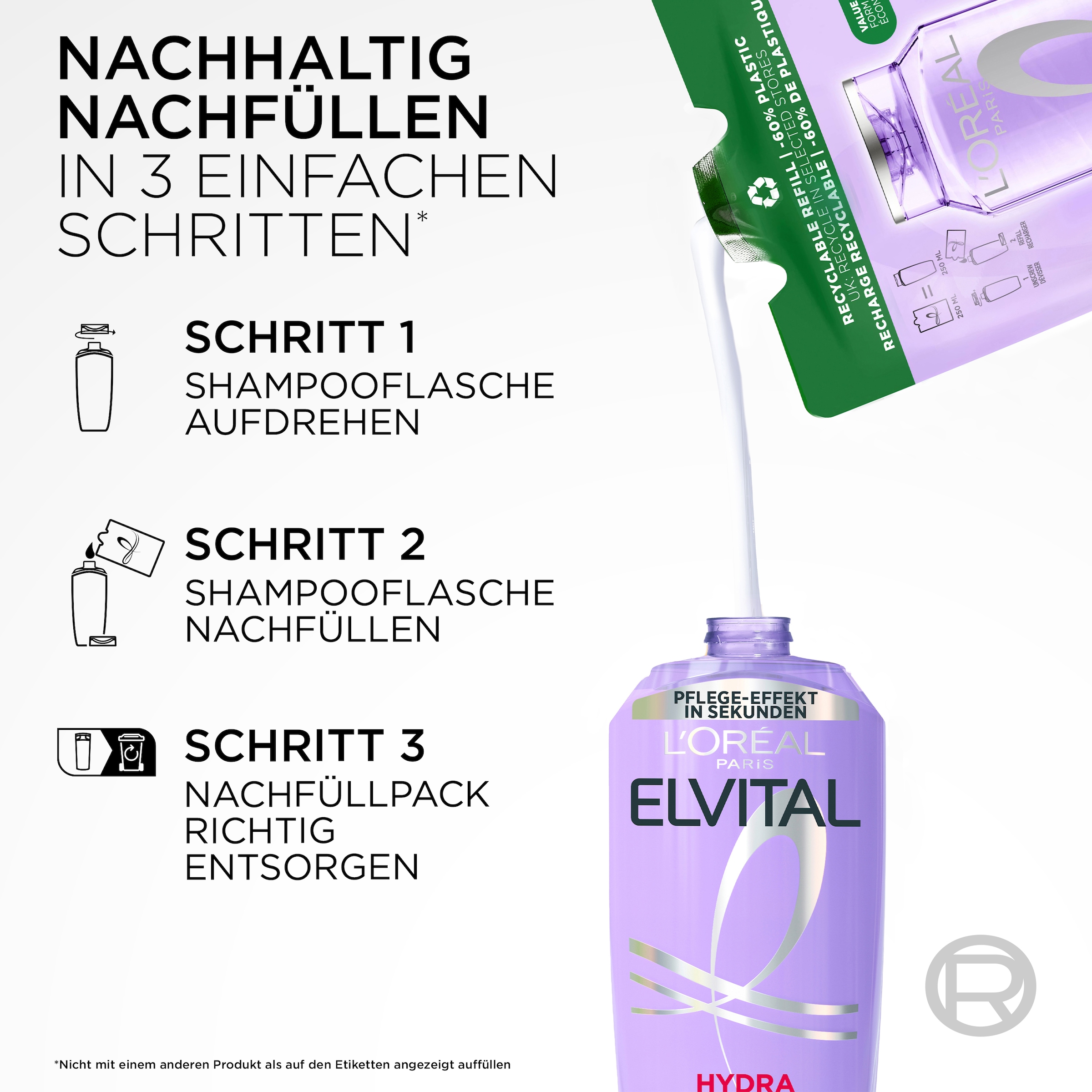 L'ORÉAL PARIS Haarshampoo »ELVITAL HYDRA HYALURONIC SHAMPOO« Hyaluronsäure für trockenes Haar, spendet 72h lang Feuchtigkeit.