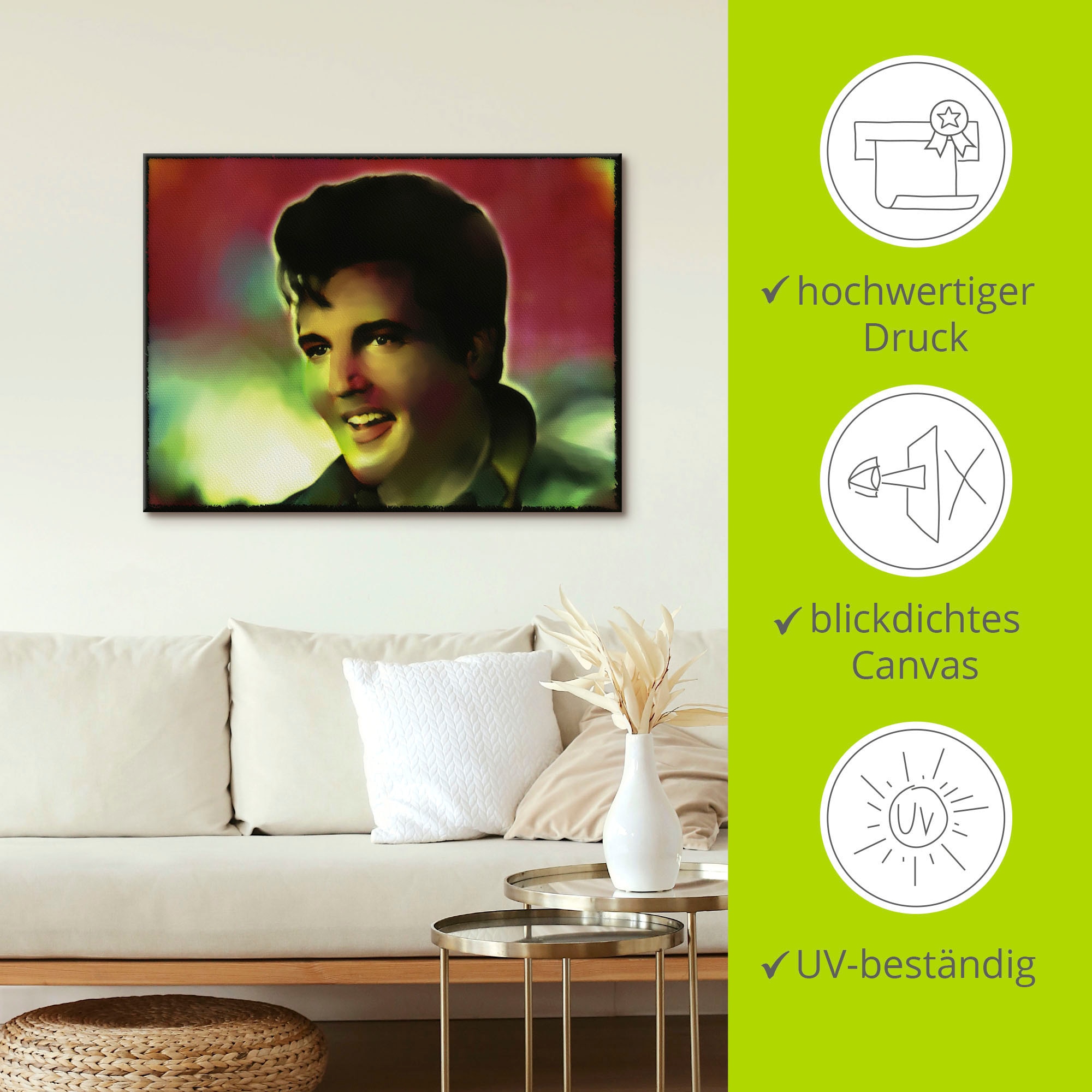 Artland Wandbild »Elvis, Star - Pop Art«, Bilder von berühmten Musikern, (1 St.), als Alubild, Leinwandbild, Wandaufkleber oder Poster in versch. Größen