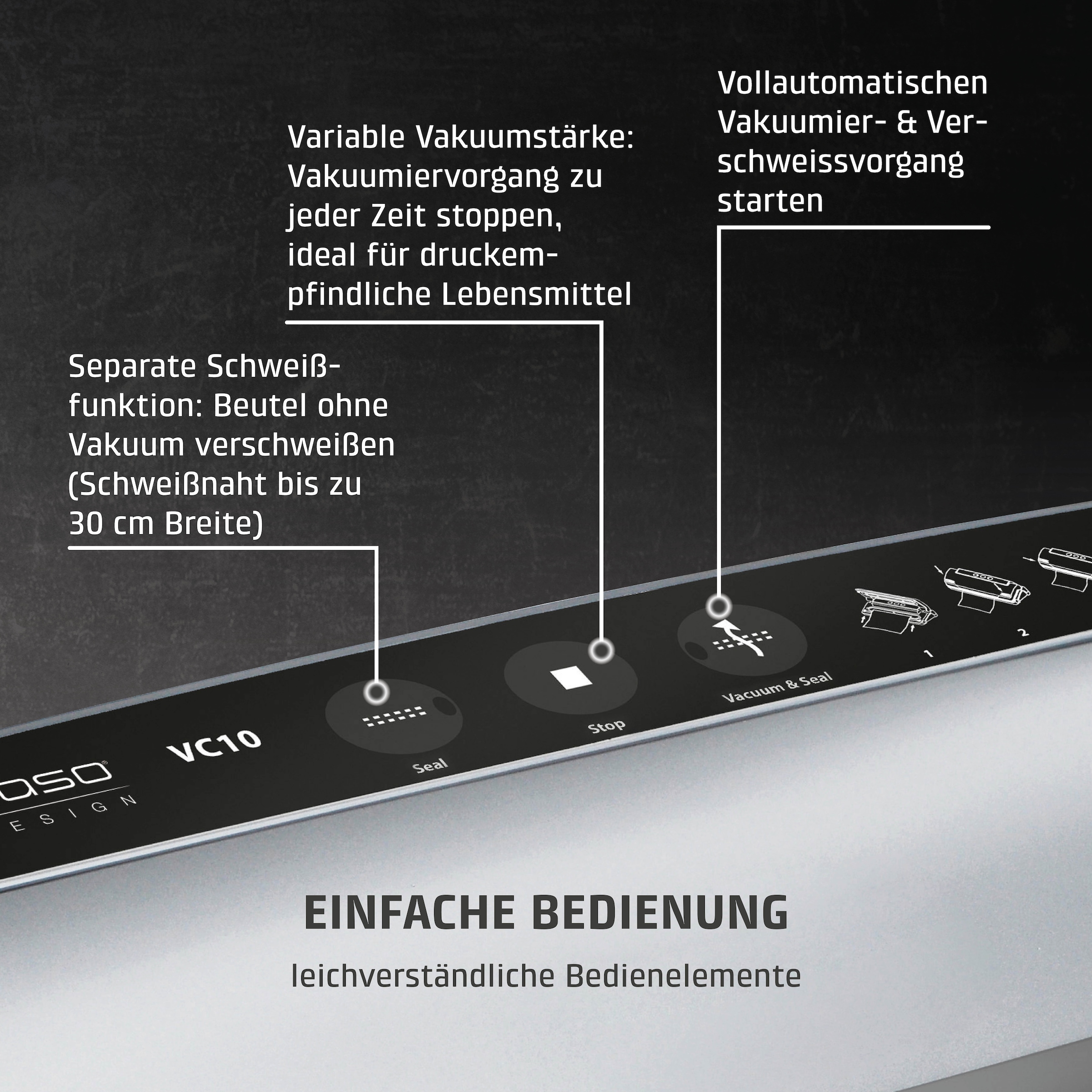 Caso Vakuumierer »VC10« Rollenbreite 30 cm 110 W inkl. 10 Profi-Beutel, separate Schweißfunktion