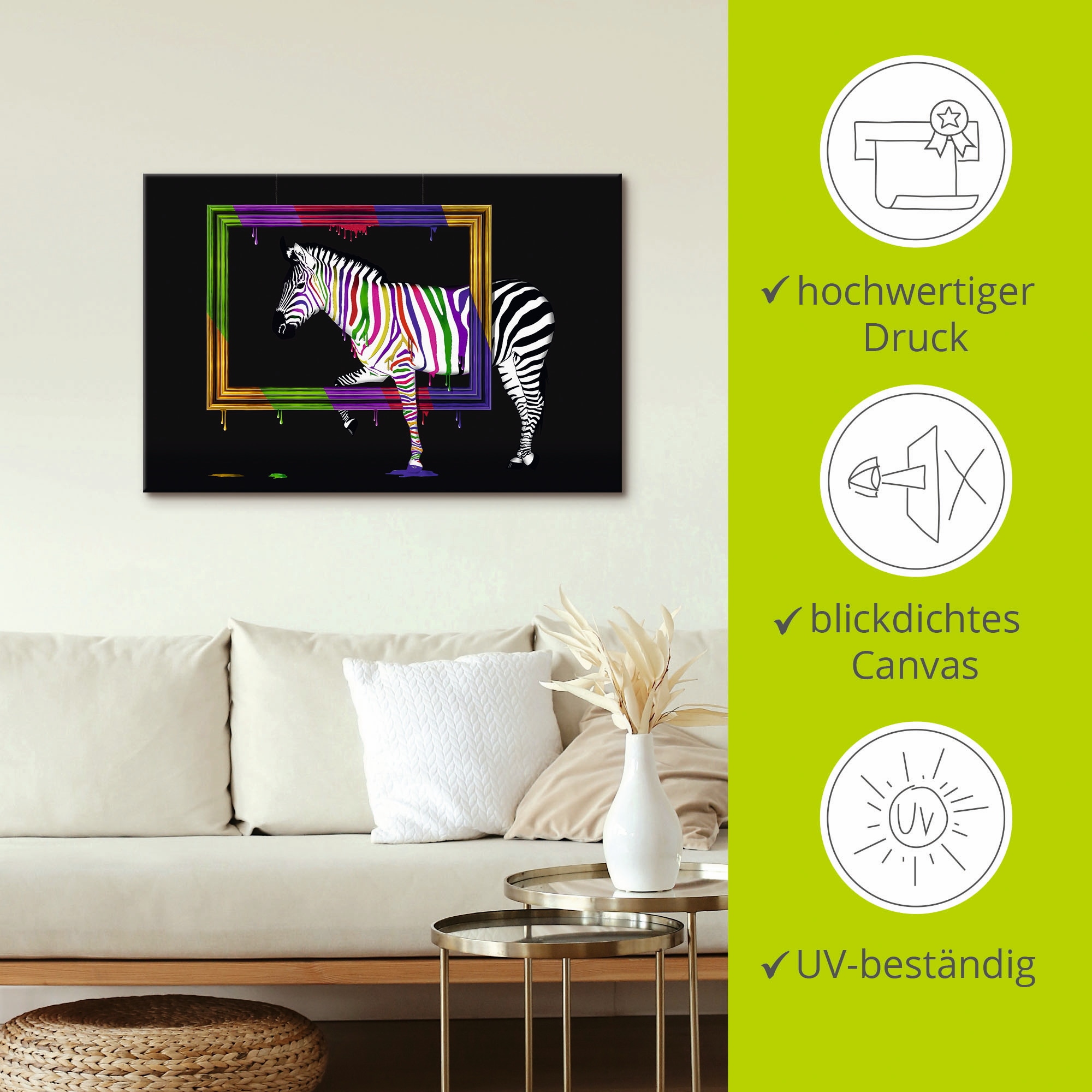 Artland Wandbild »Das Regenbogen Zebra«, Animal Fantasy, (1 St.), als Leinwandbild, Poster, Wandaufkleber in verschied. Größen