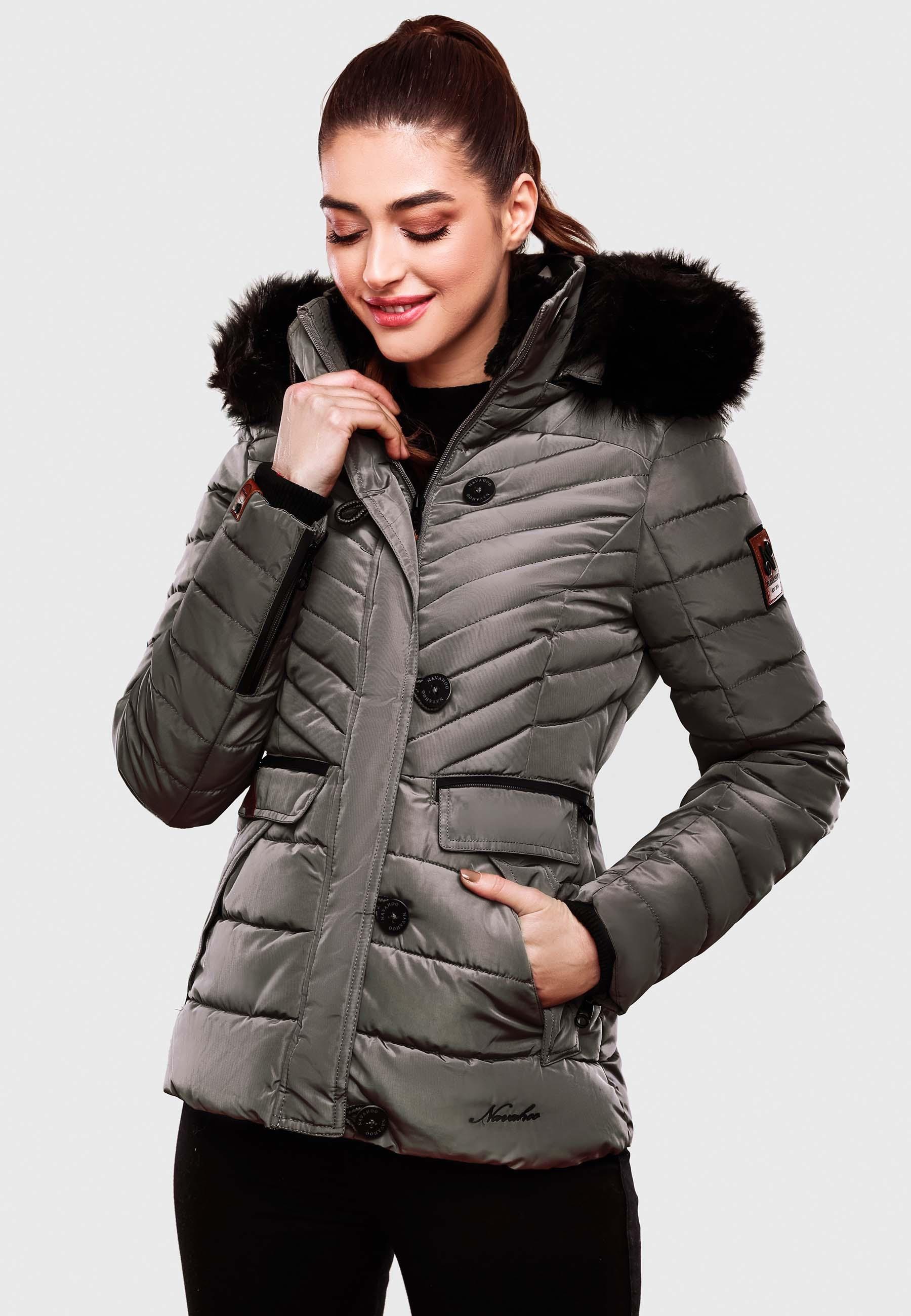 Navahoo Winterjacke »Wisteriaa«, mit Kapuze, Warm gefütterte Steppjacke mit Kunstfell-Kapuze