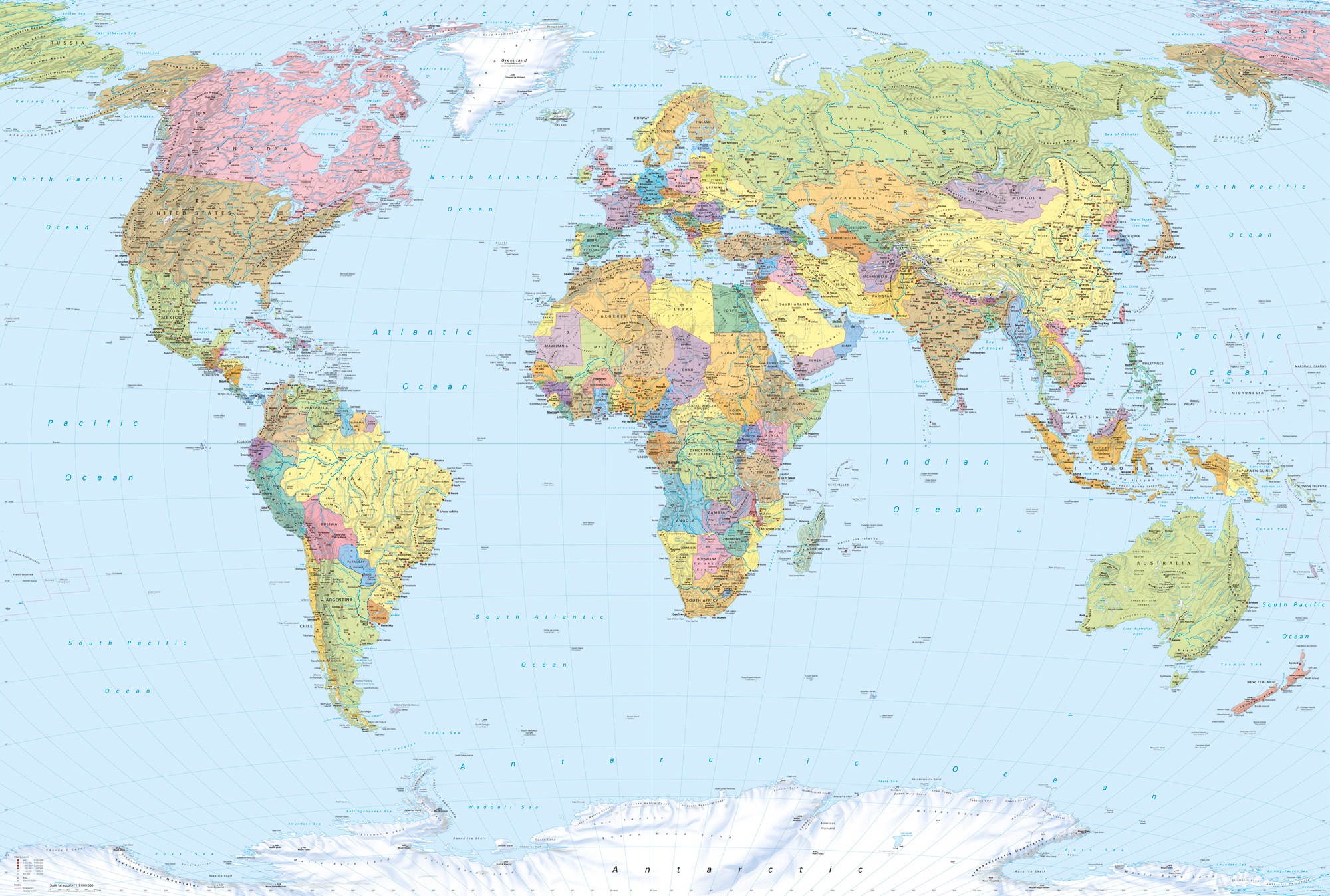 Komar Vliestapete "World Map", 368x248 cm (Breite x Höhe), inklusive Kleister