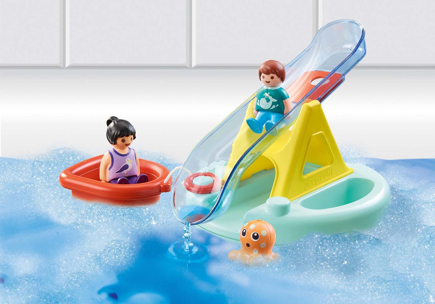 Playmobil® Konstruktions-Spielset »Badeinsel mit Wasserrutsche (70635), Playmobil 123 - Aqua«, (8 St.), Badespielzeug; Made in Europe