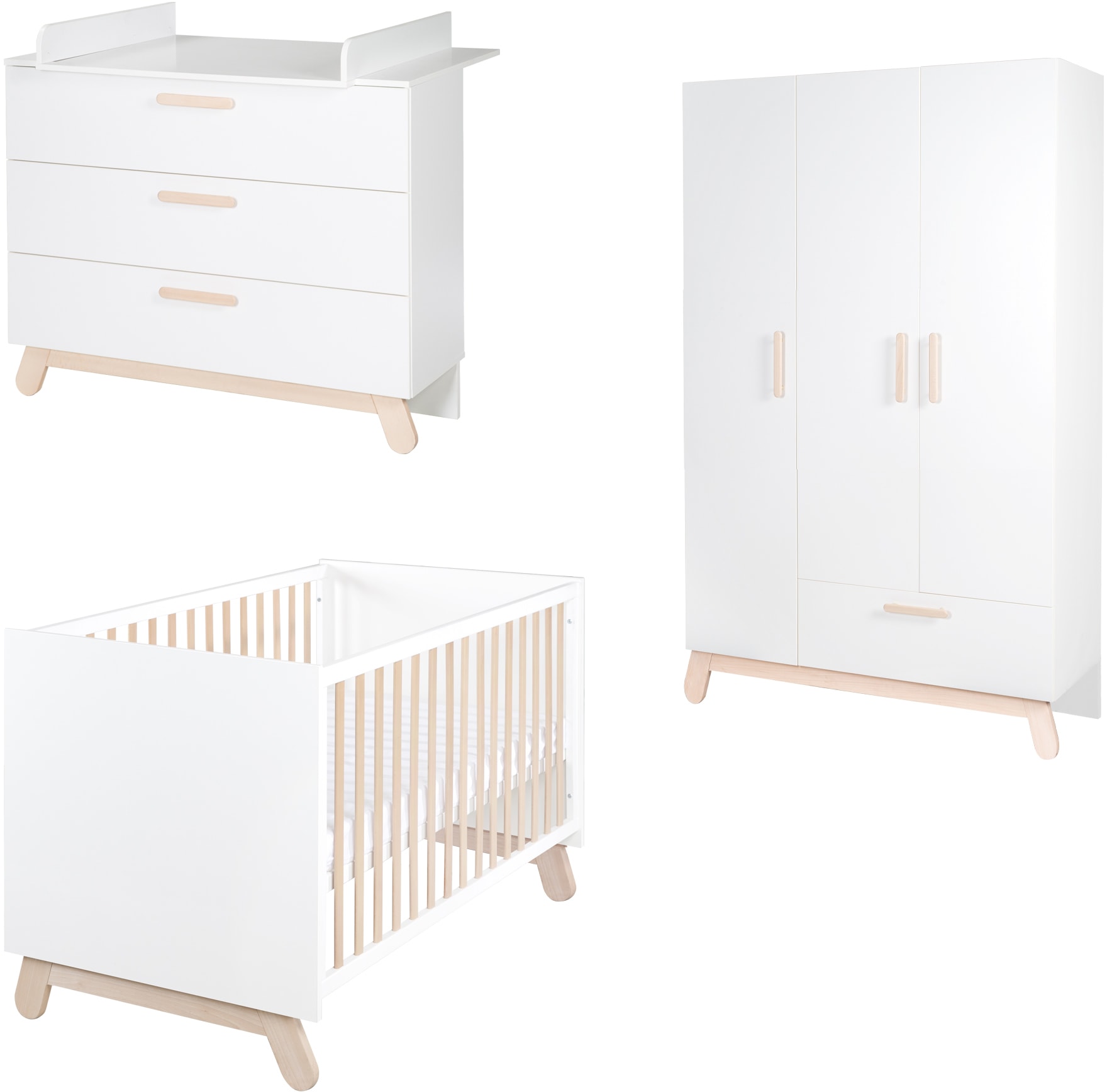 roba® Babyzimmer-Komplettset »Clara, Weiß«, (Set, 3 St., Kinderbett, Kleiderschrank, Wickelkommode), mit Kinderbett, Kleiderschrank & Wickelkommode; Made in Europe