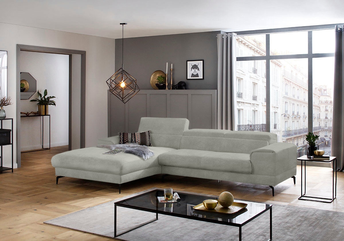 W.SCHILLIG Ecksofa »piedroo, Designsofa mit tollem Sitzkomfort, L-Form«, Kopfteilverstellung, wahlweise mit Sitztiefenverstellung, Breite 303cm