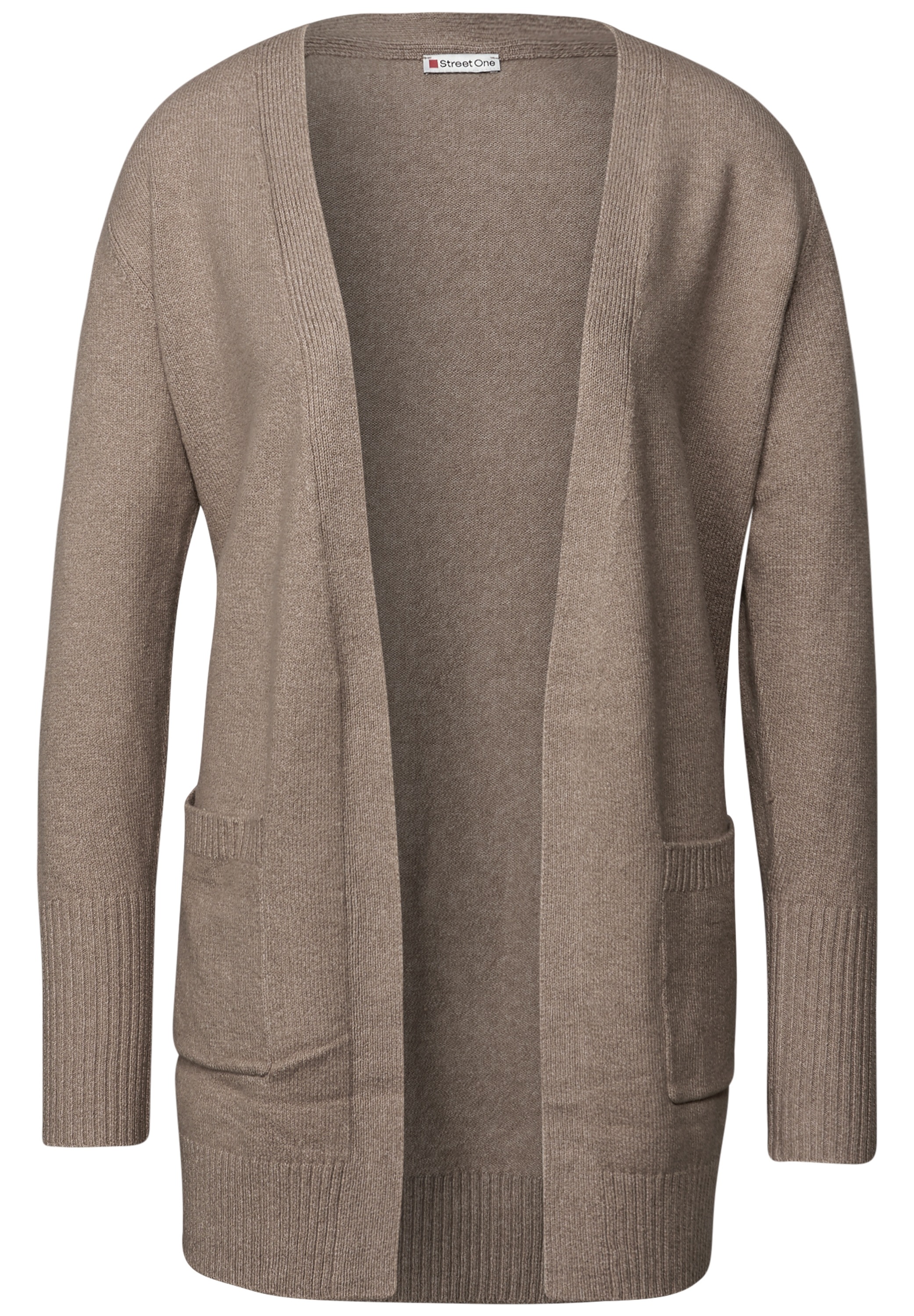 Cardigan STREET ONE, Damen, Gr. 34, mocha dream meliert, Web, 37% Baumwolle, 34% Polyacryl, 26% Polyester, 3% Elasthan, unifarben, normal hüftbedeckend, ohne Ausschnitt, Bündchen, Strickjacken, soft und weich 3