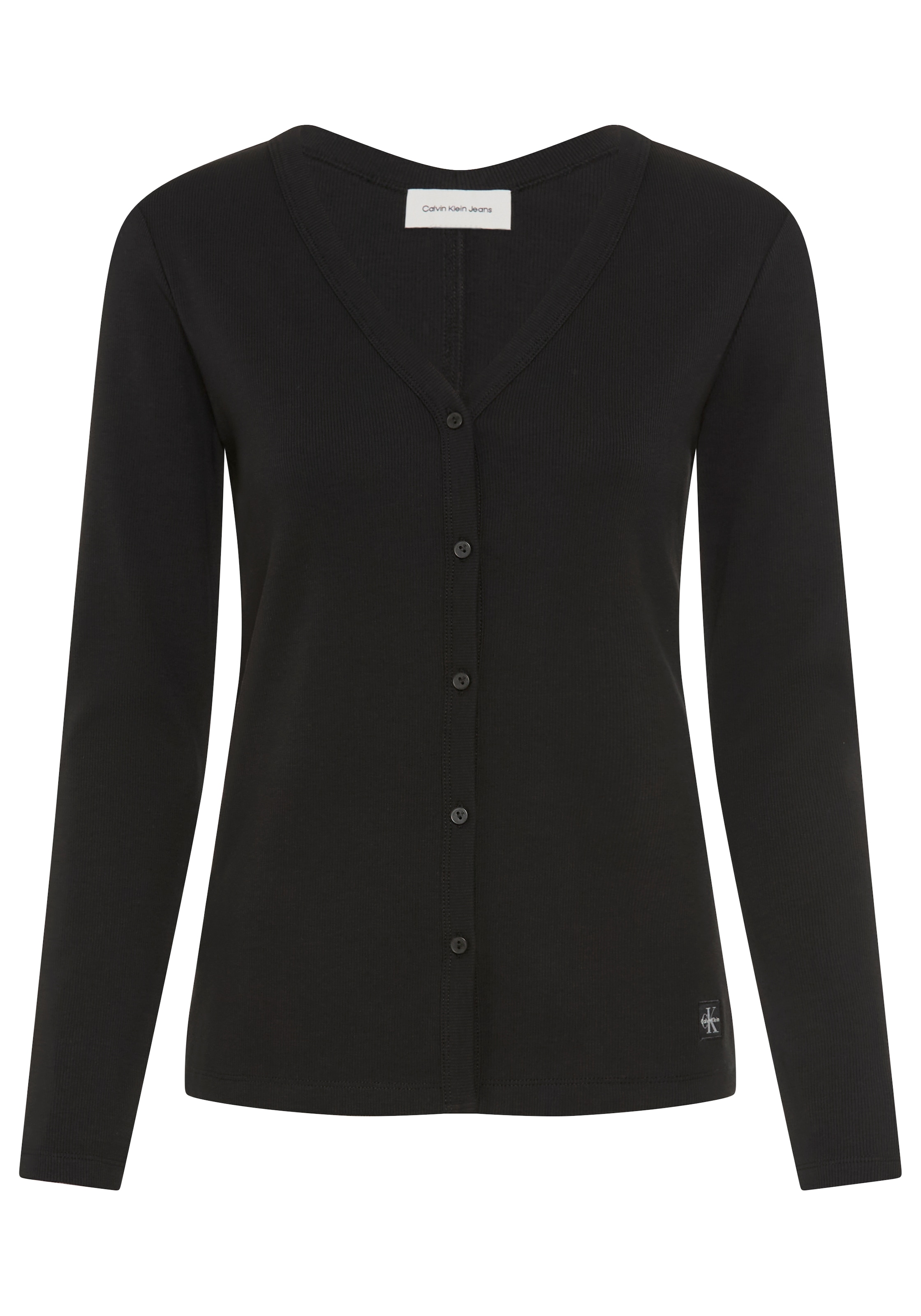 Calvin Klein Jeans Langarmshirt "WOVEN LABEL BABY RIB BUTTON" Figurbetonte günstig online kaufen