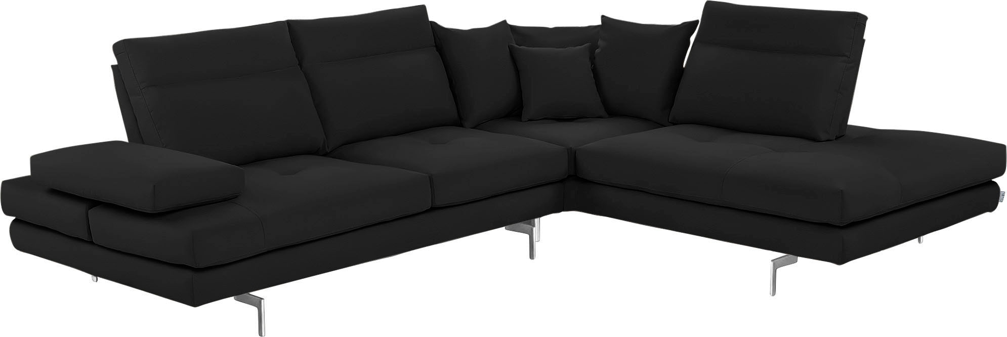 CALIA ITALIA Ecksofa "Toby Wing, B/T: 288/232 cm, Designsofa mit hohem Sitzkomfort, L-Form" Sitztiefenverstell.,wahlw. mit Kissen-Set, Füße chrom glänzend