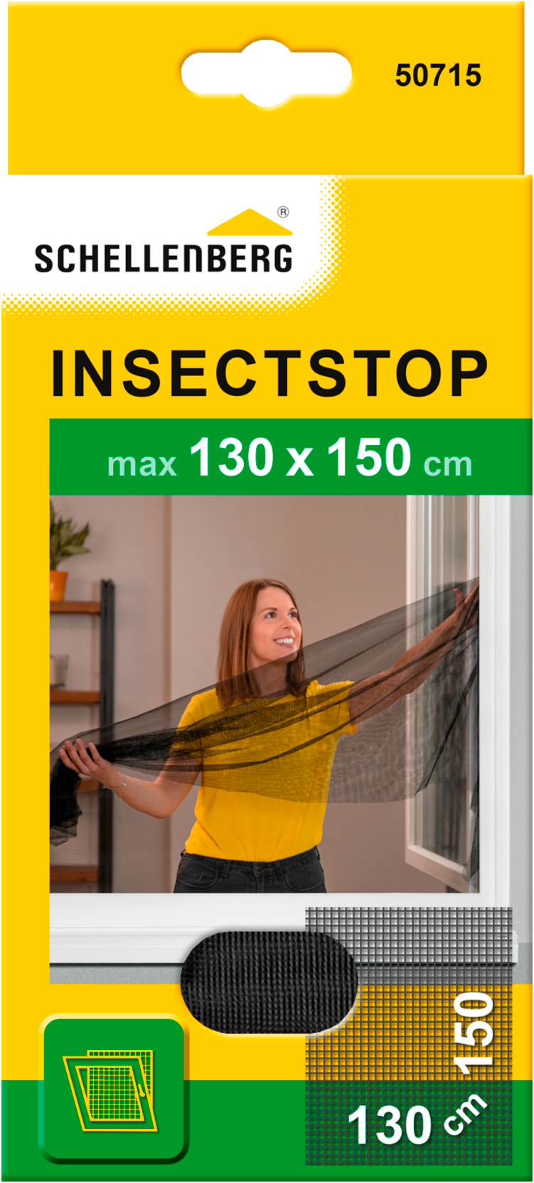 SCHELLENBERG Fliegengitter-Gewebe "für Fenster ohne bohren" Set, 1 Stk. tlg. Insektenschutz inkl. Befestigungsband, 130 x 150 cm, anthrazit, weiß