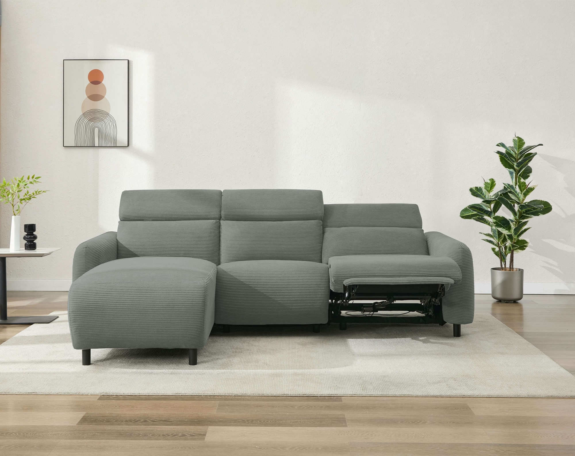 Home affaire Ecksofa »SKAANE in Cord, L-Form, 274 cm, manuelle u. elektrische Funktion,«, Kopfteilverstellung, Relax-und Liegefunktion, Federkernpolsterung