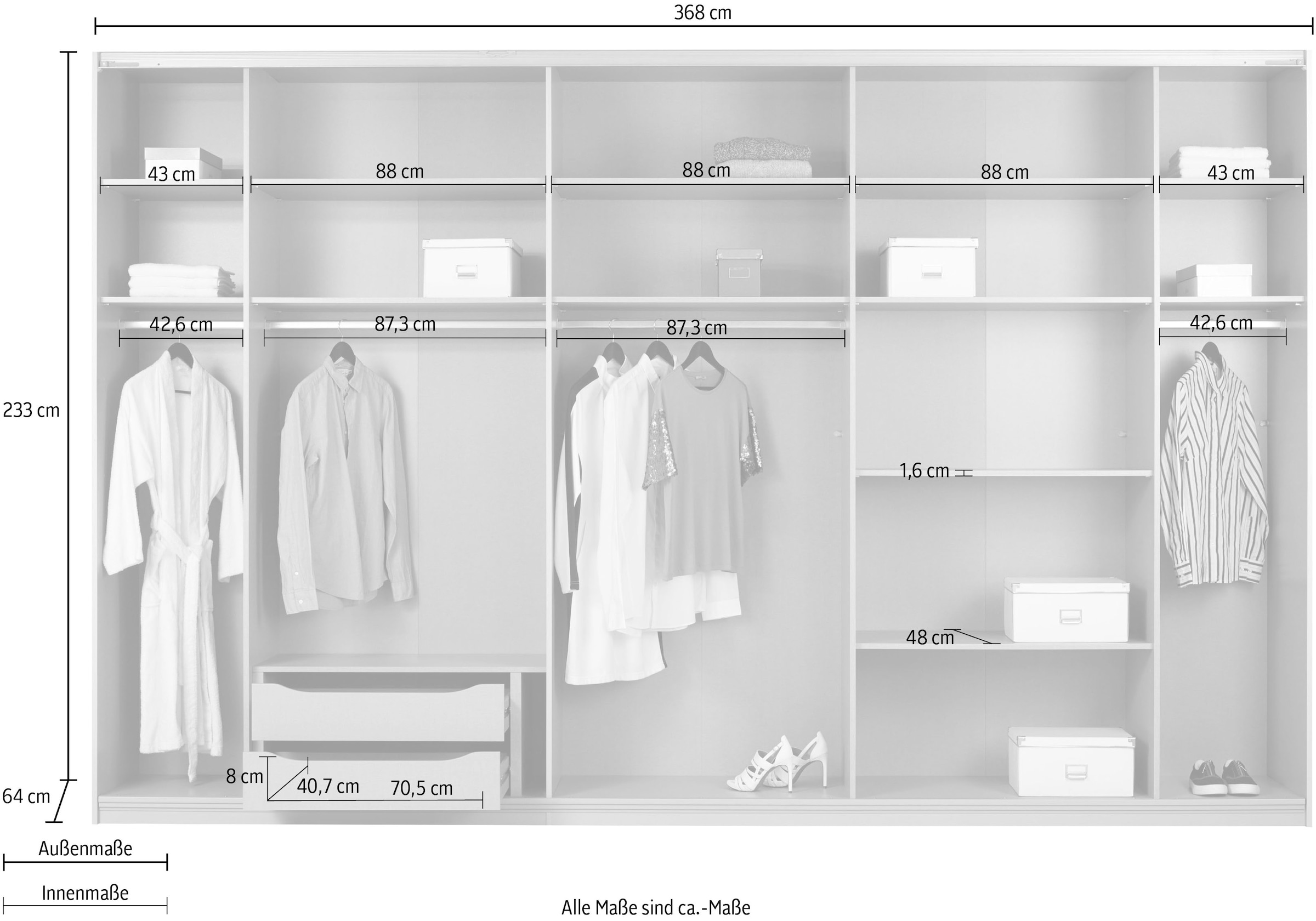 rauch Schwebetürenschrank »Kleiderschrank Schrank Garderobe Schlafzimmerschrank TUBONA«, mit umfangreicher Innenausstattung und Passepartout MADE IN GERMANY