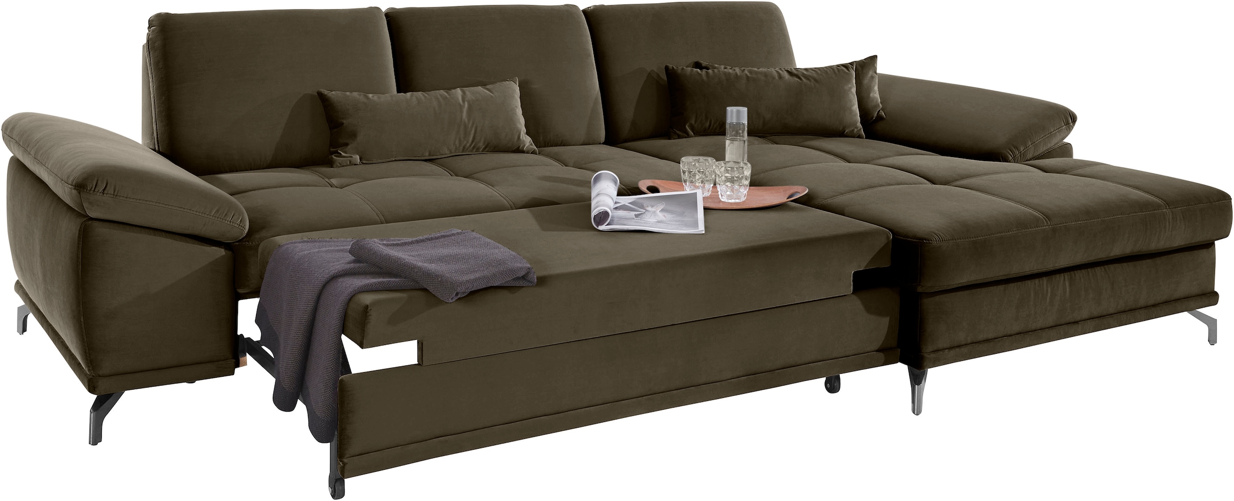 Places of Style Ecksofa Costello, mit Sitztiefenverstellung und Armlehnfunktion, incl. 3 Nierenkissen