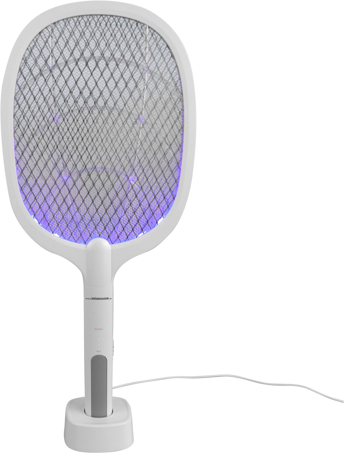 Windhager Fliegenklatsche "elektrisch 2in1, Insektenvernichter durch UV-Licht" Fliegenfänger aufladbar, Lichtfalle inkl. Halterung und USB Ladekabel