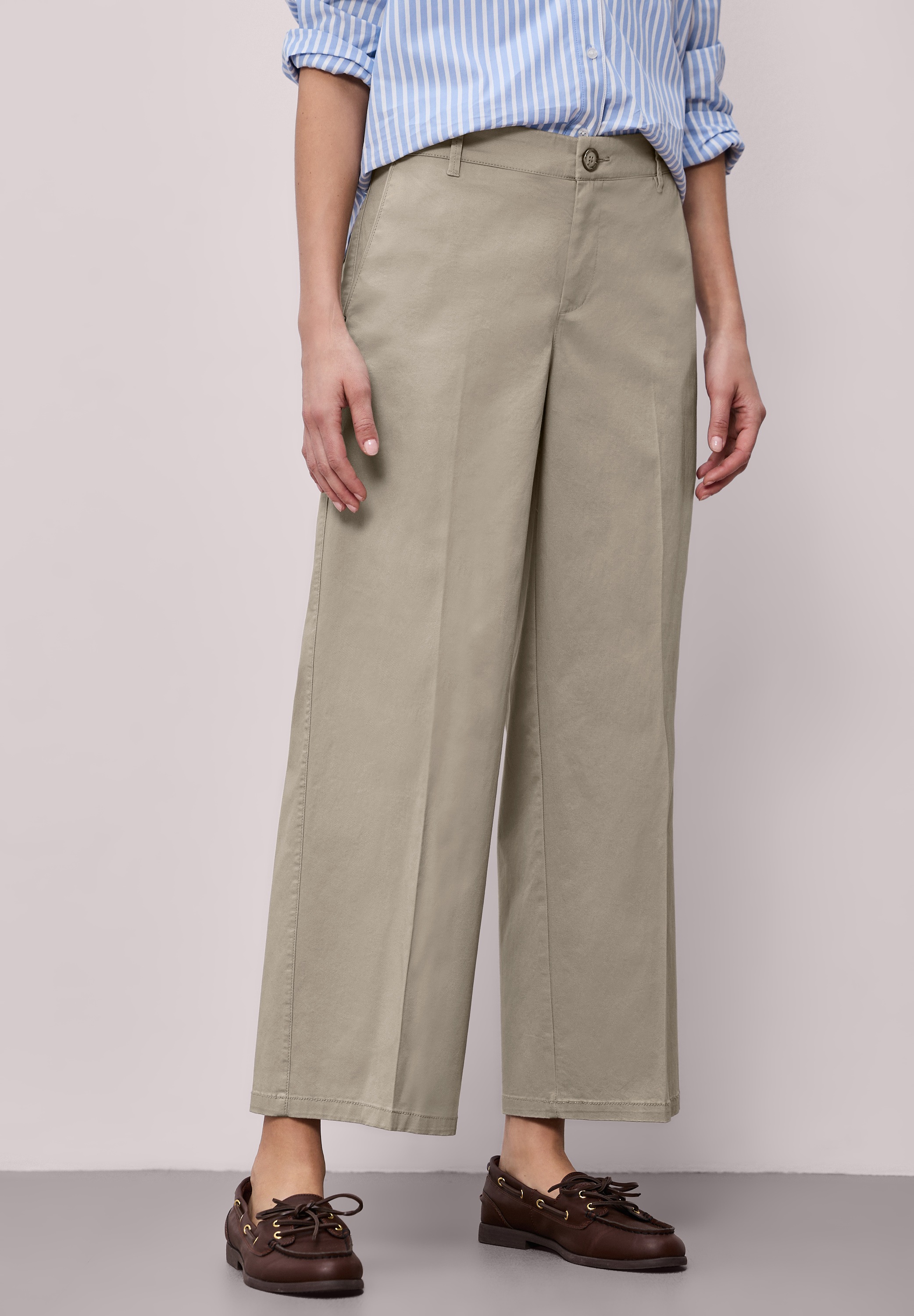 Chinohose STREET ONE, Damen, Gr. 32, Länge 28, buff grau, Web, 97% Baumwolle, 3% Elasthan, unifarben, comfort fit knöchelfrei, Hosen Chinohose, Middle Waist