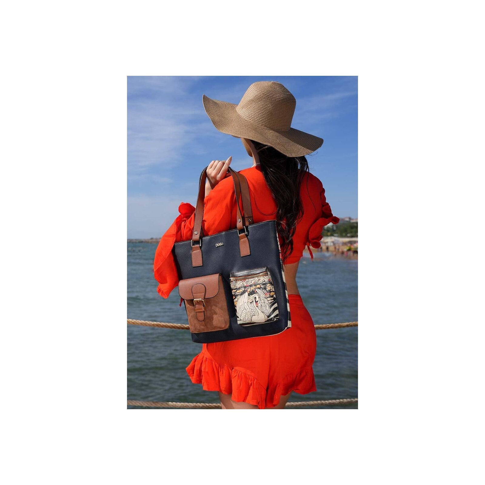 DOGO Umhängetasche »Multi Pocket Bag Shopper-Tasche The Swan Softly Sleeps Damen«, Vegan