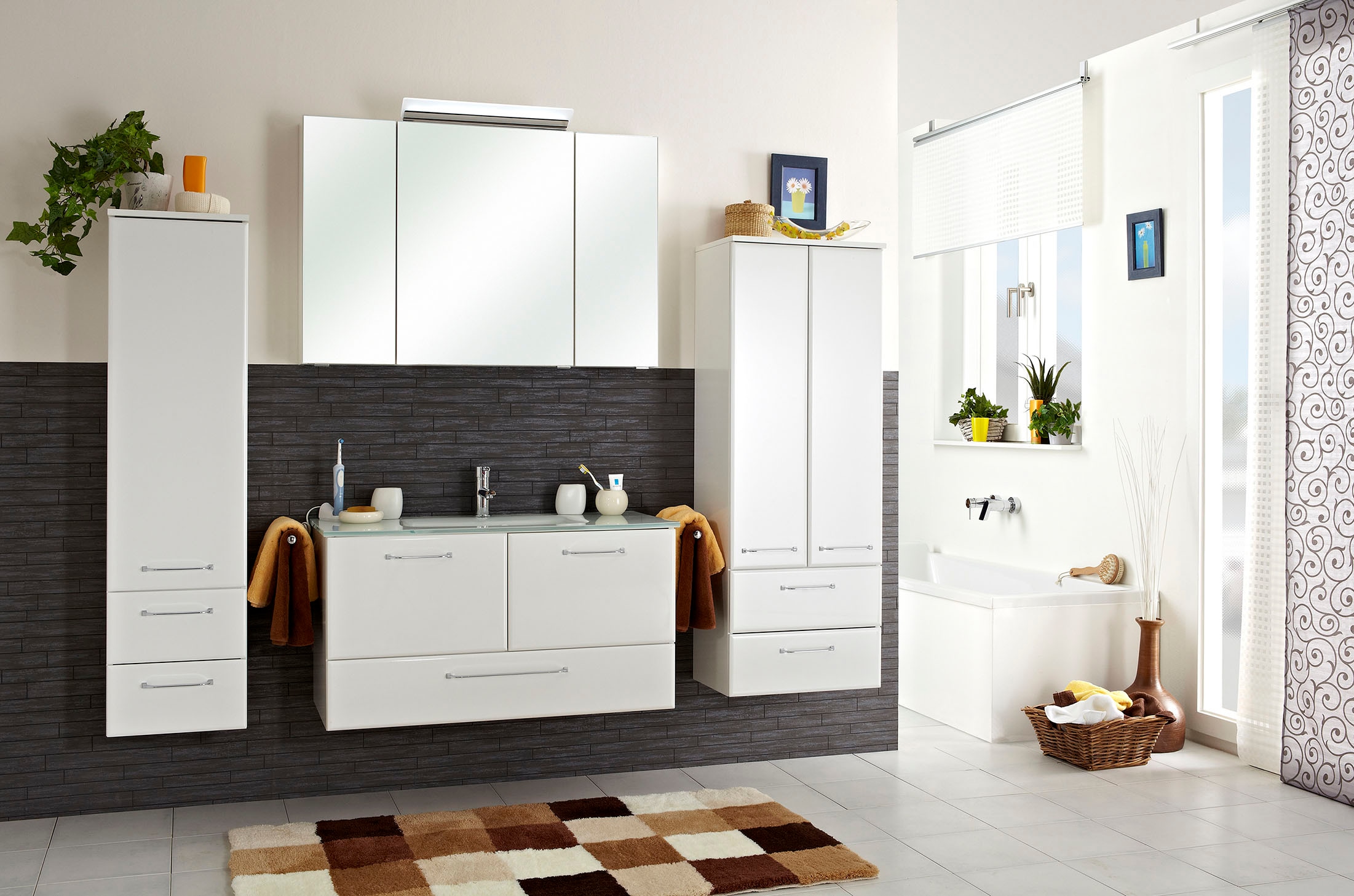 Saphir Midischrank »Quickset Badschrank 35 cm breit, 1 Tür, 2 Schubladen, 2 Einlegeböden«, Badezimmer-Midischrank inkl. Türdämpfer, Griffe in Chrom glänzend