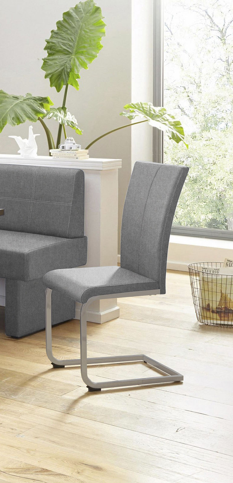 Thumbnail - Home affaire Freischwinger "Nils" (Set) 2 Stk. Feinstruktur Strukturstoff Stuhl belastbar bis 120 Kg, Gestell Metall im...
