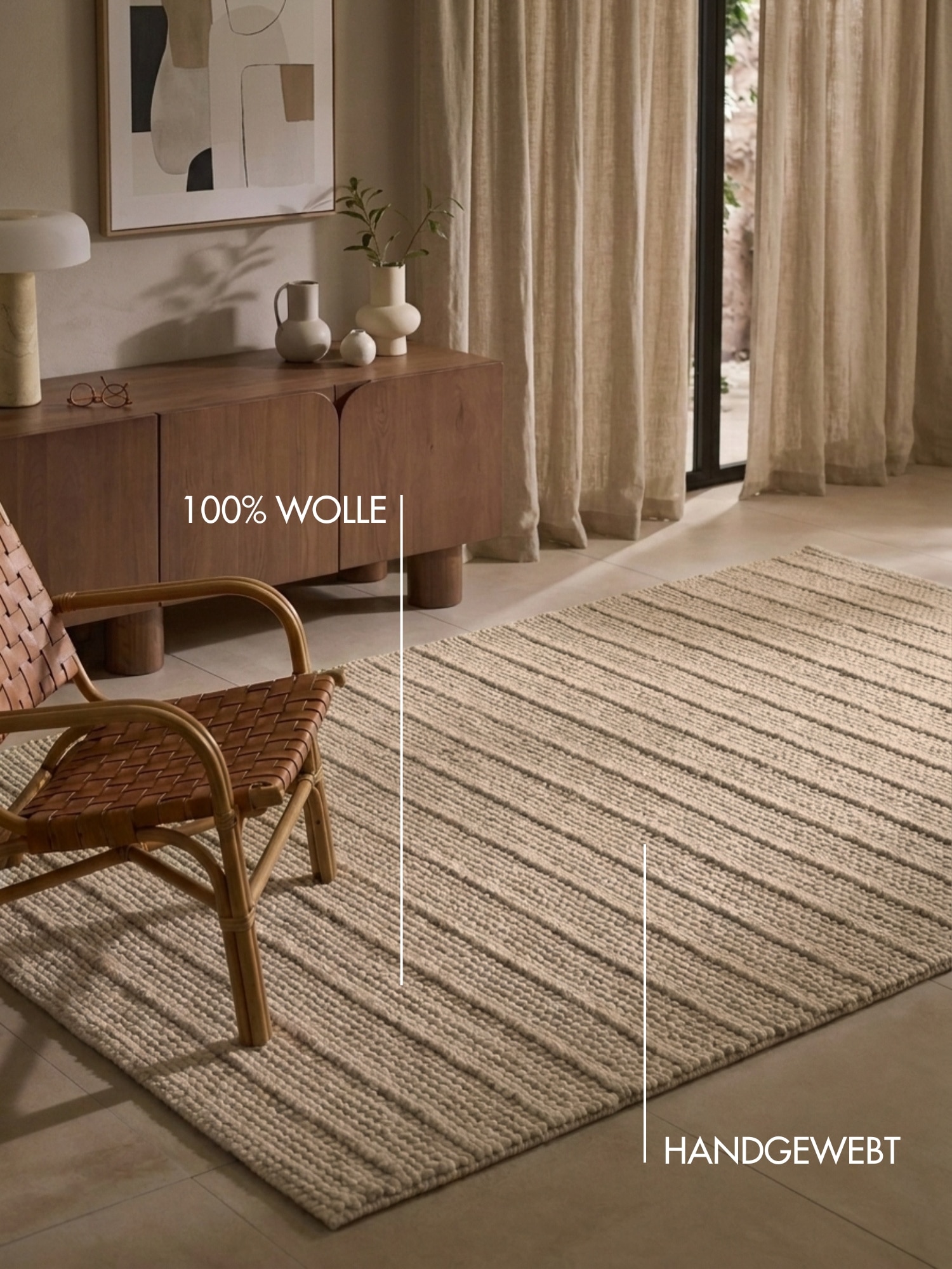 Ted Baker Wollteppich »Parker , auch als Läufer« rechteckig 7 mm Höhe Wolle, Natur, handgewebt, Wohnzimmer, Schlafzimmer, Boho, Skandi