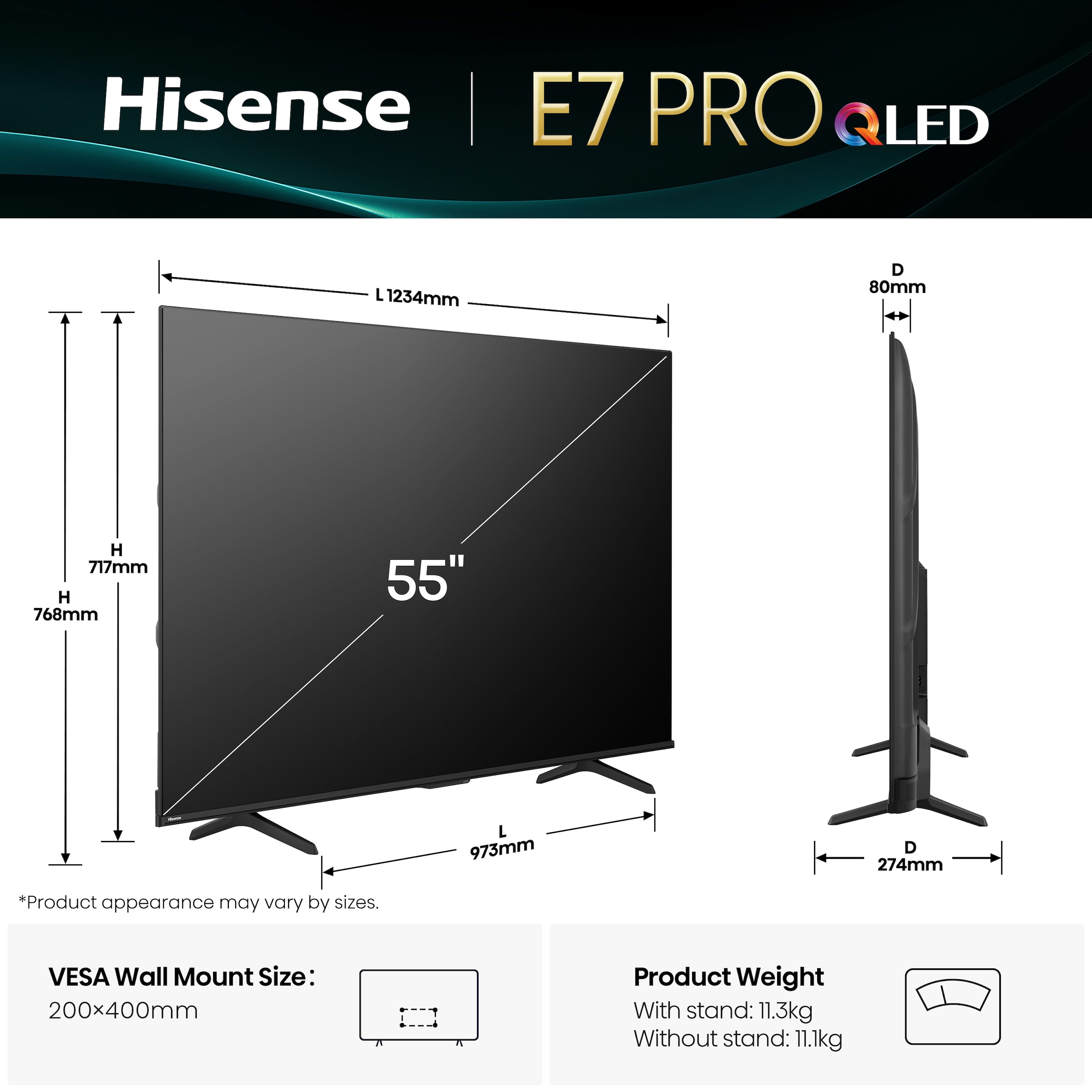 Hisense QLED-Fernseher »55E77Q PRO«, 4K Ultra HD, Smart-TV, 4K UHD QLED