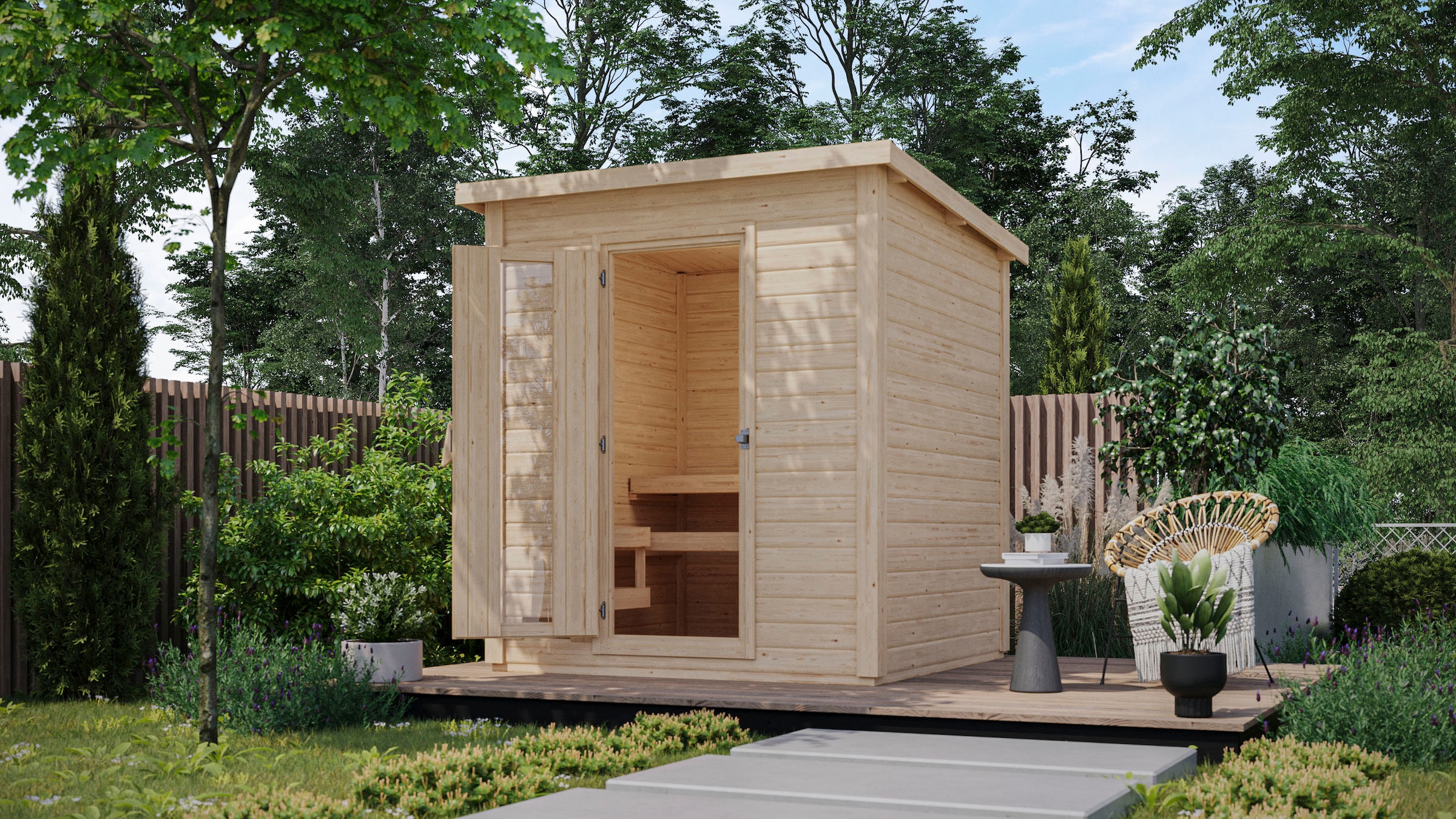 Karibu Saunahaus »Talo 2«, Bio Ofen 9 kW, externe Steuerung