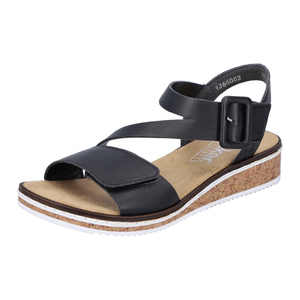 Rieker Riemchensandale, Sommerschuh, Sandalette, Keilabsatz, mit asymmetrischem Riemchen