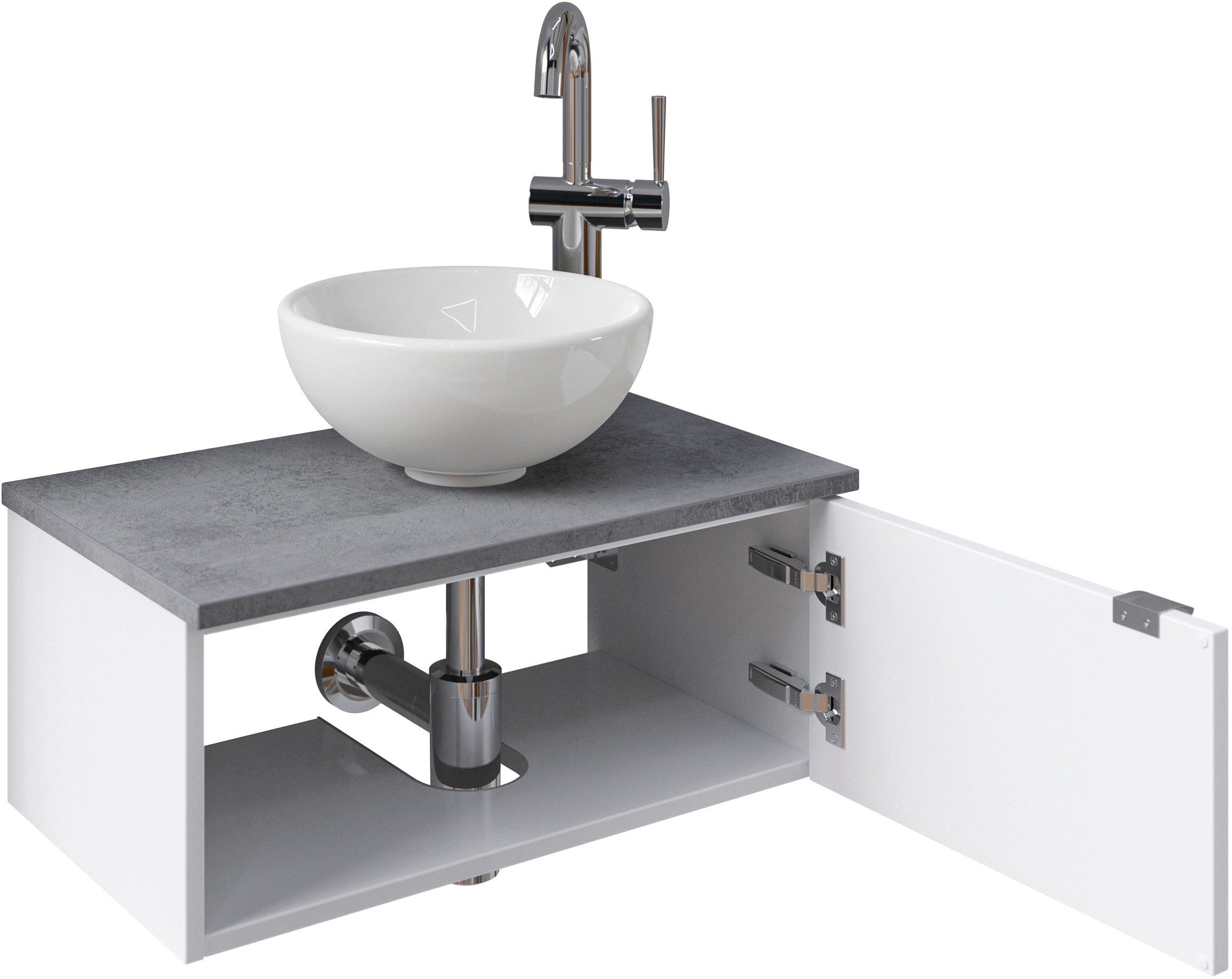 Saphir Waschtisch »Serie 6915 Waschschale mit Unterschrank für Gästebad, Gäste WC«, 61 cm breit, 1 Tür, offenes Fach, kleine Bäder, ohne Armatur