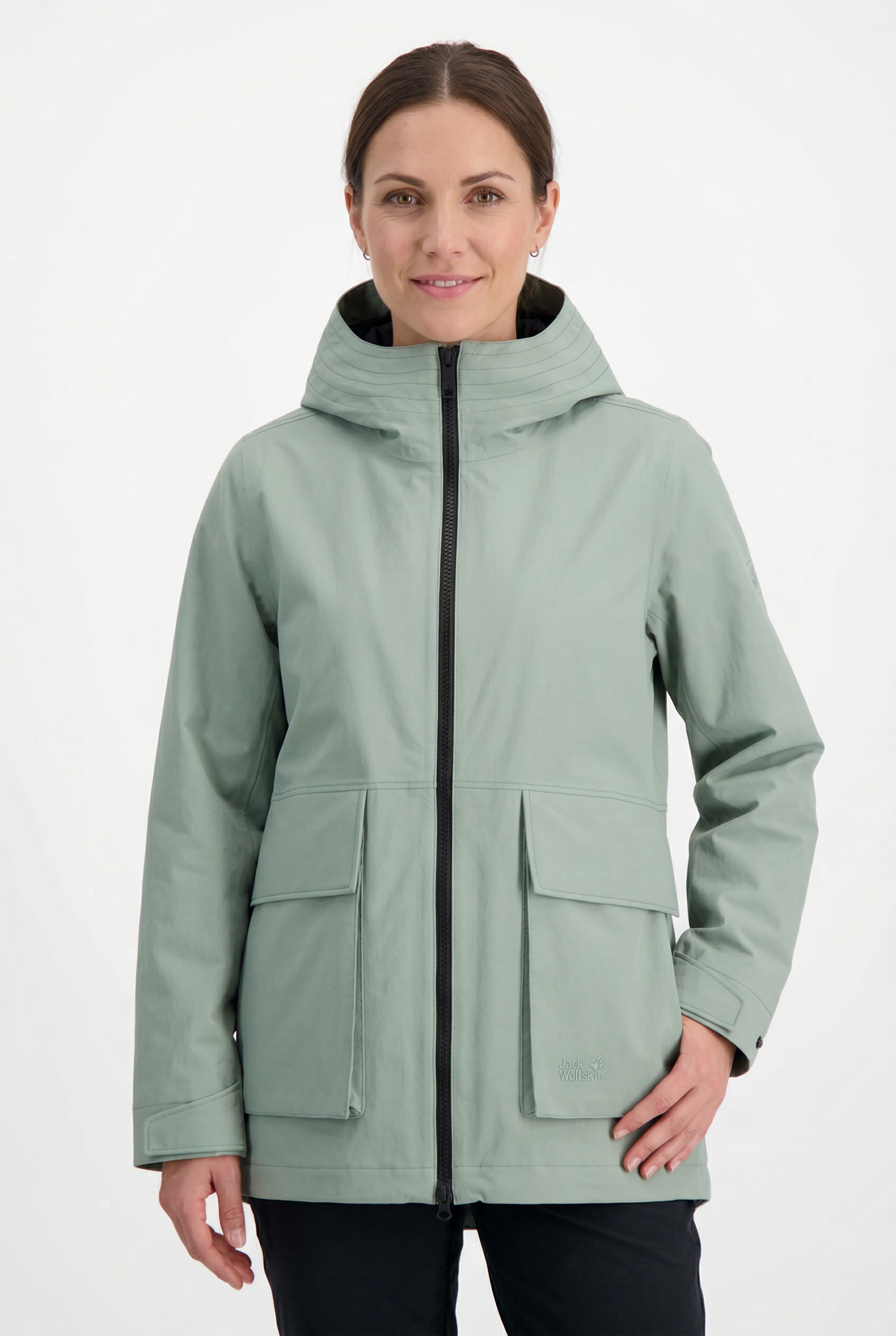 Jack Wolfskin Funktionsjacke "NABUR 2L JKT W" mit Kapuze mit 2-Wege-Reißverschluss, wasserdicht, atmungsaktiv