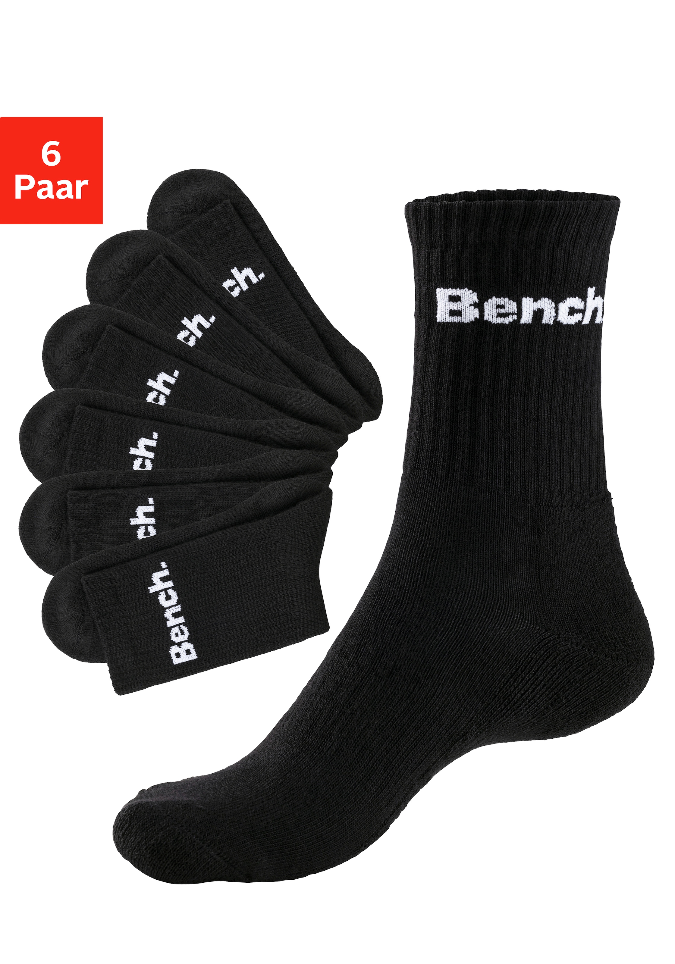 Bench. Tennissocken "Damen Herren Sportsocken, Crew Socken" Packung, 6 Paar tlg. mit Fuß Polsterung
