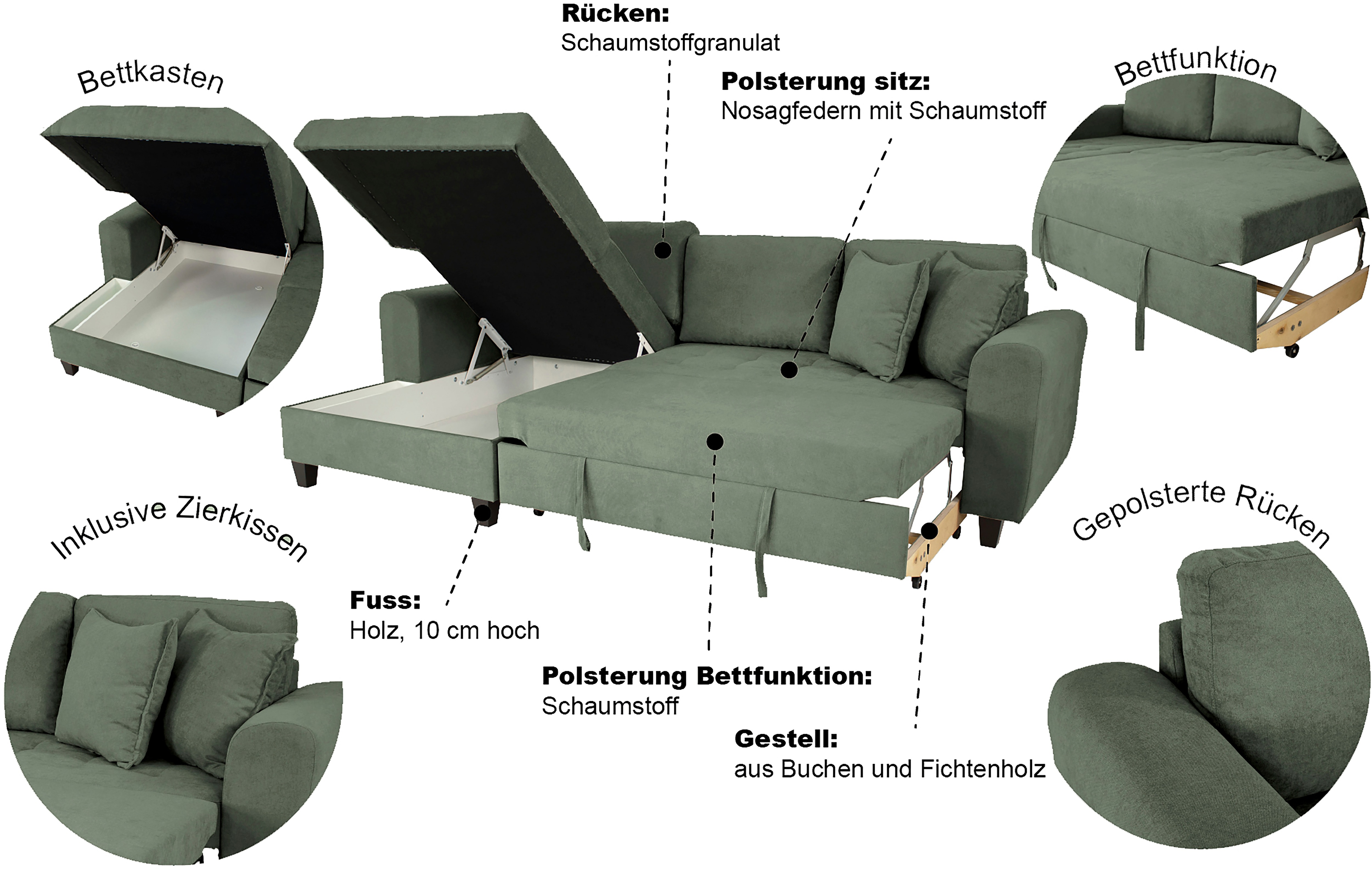 Thumbnail - Trends by HG Ecksofa "Moritz L-Form, B: 265 cm" mit Bettfunktion, Bettkasten & Zierkissen