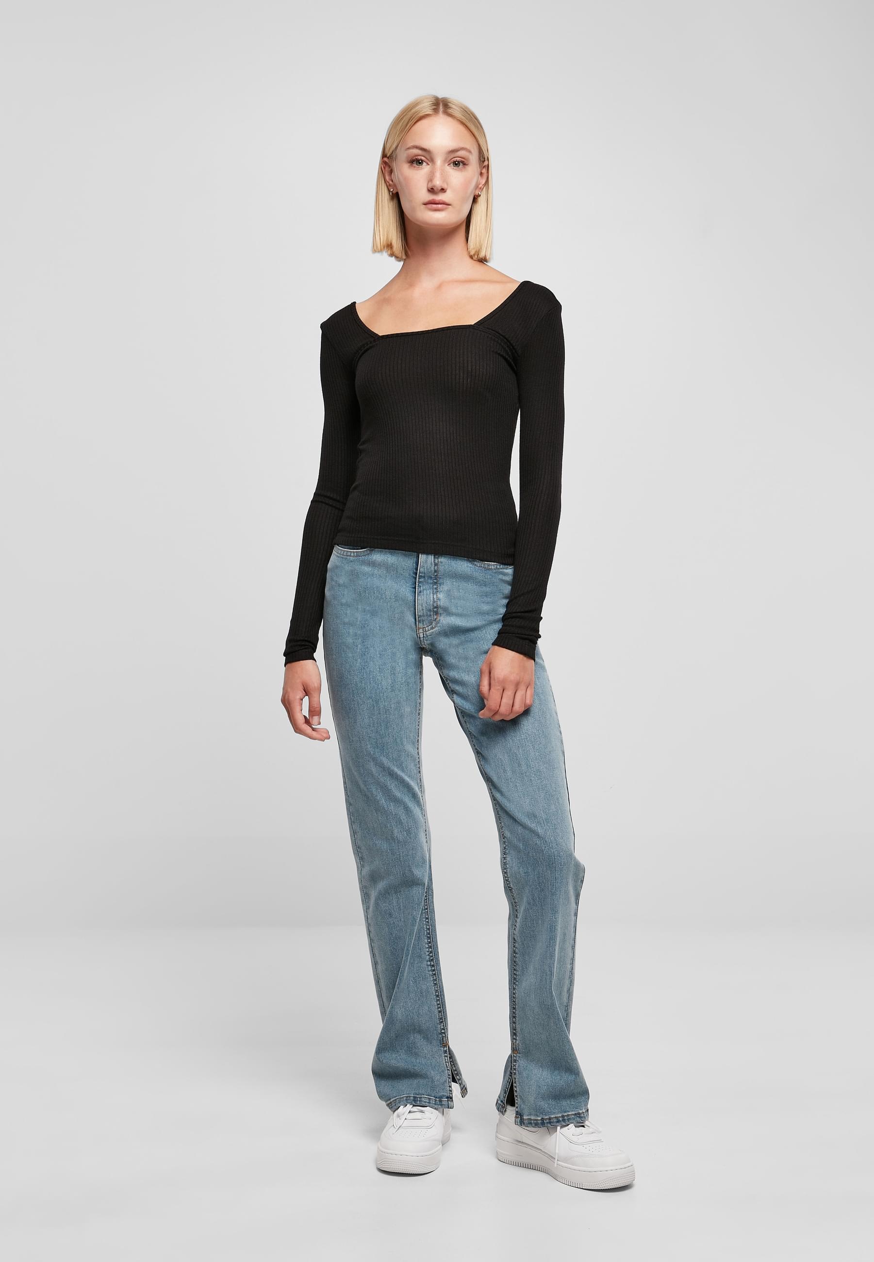 URBAN CLASSICS Longsleeve »Urban Classics Damen Ladies Rib Squared Neckline Longsleeve«, (1 tlg.)