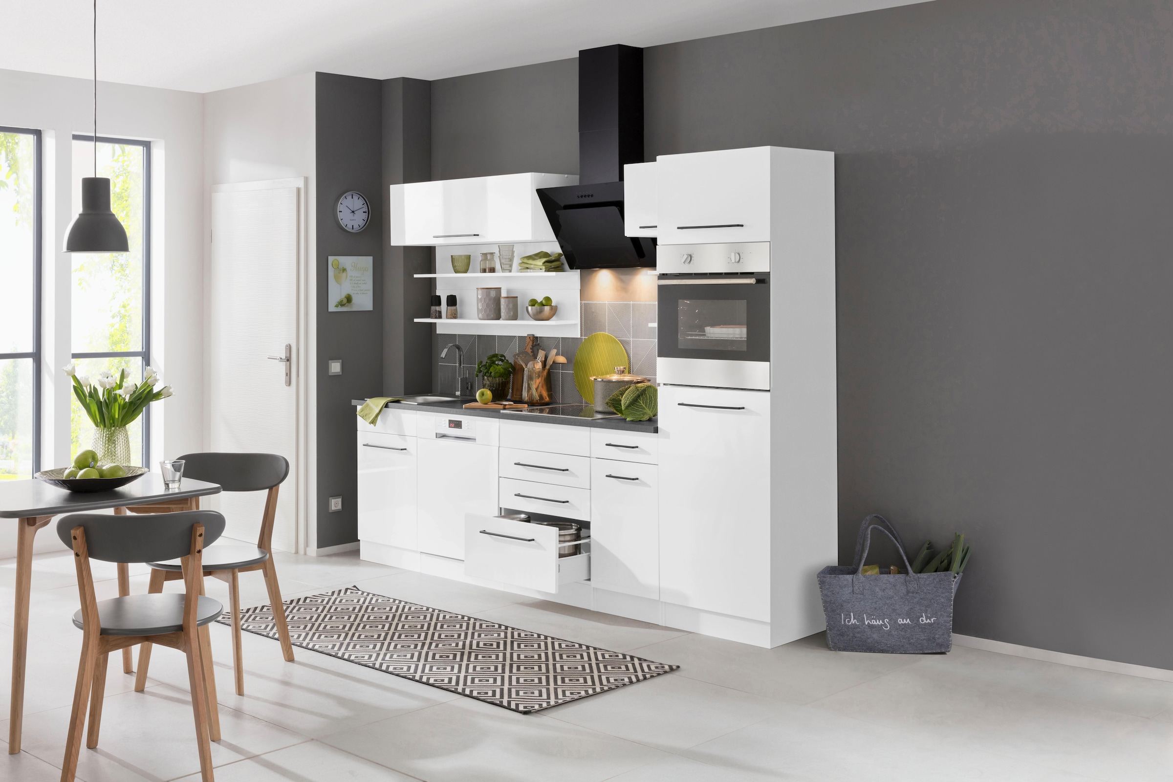 KOCHSTATION Küchenzeile »KS-Tulsa«, ohne E-Geräte, Breite 270 cm, schwarze Metallgriffe, MDF Fronten
