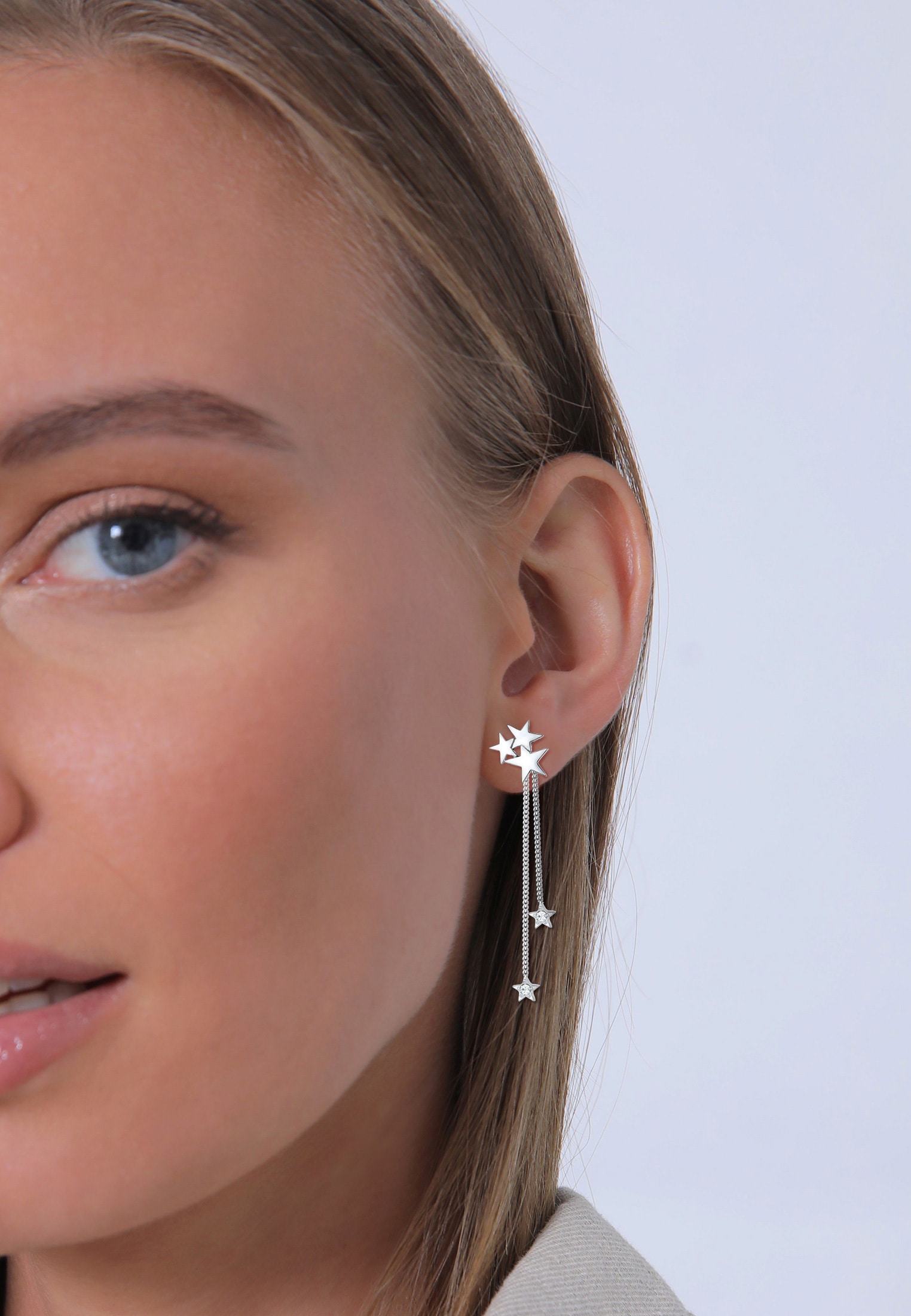 Elli Premium Paar Ohrhänger »Ohrringe Ohrhänger lang Stern Weiß 925 Sterling Silber, mit Kristallen von Swarovski®«