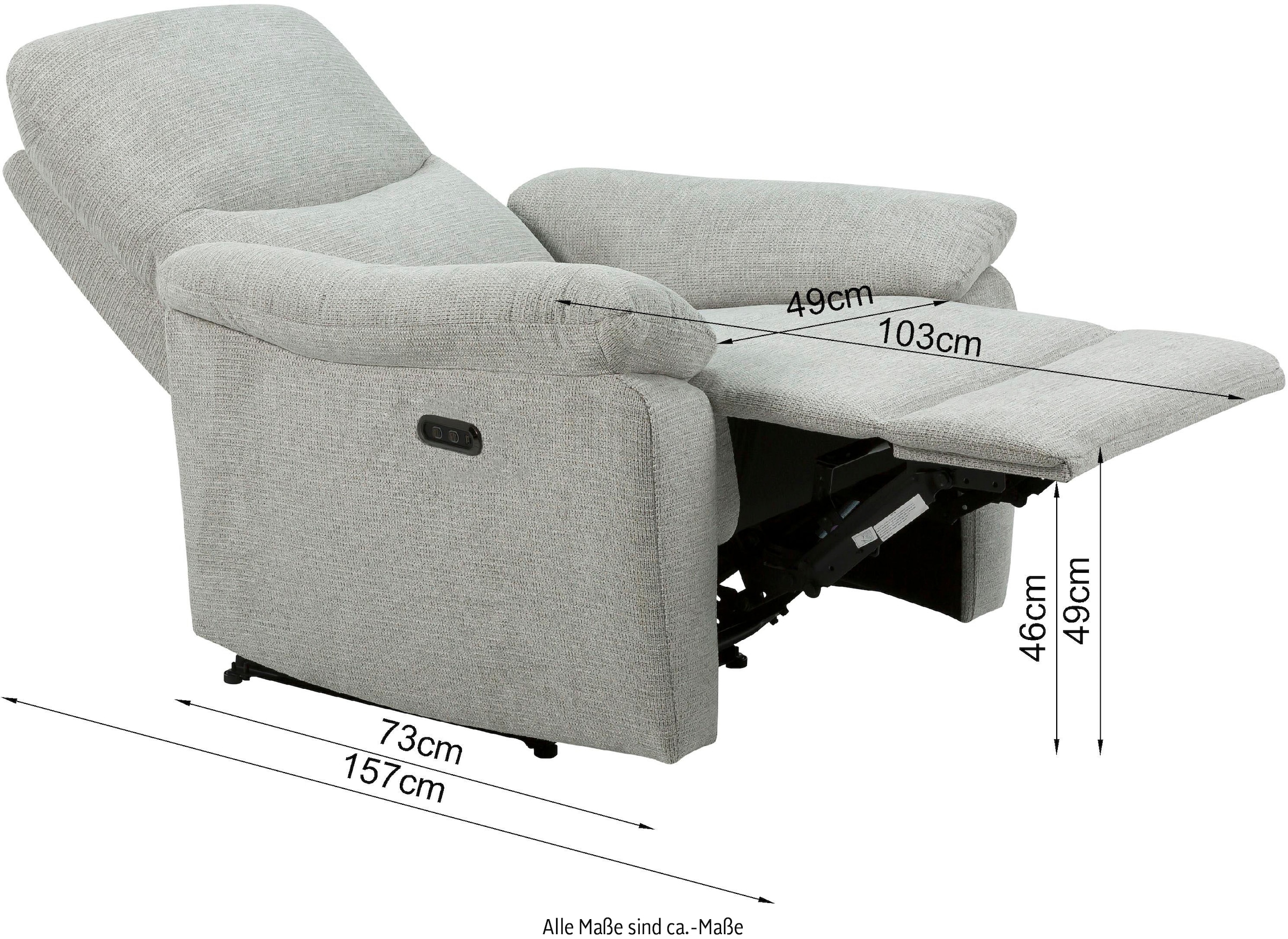 Home affaire Relaxsessel »ODILON, TV-Sessel mit Relax- und Liegefunktion, Struktur-Bezug«, manuelle und elektrische Funktion (mit USB A/C), Federkern-Polsterung