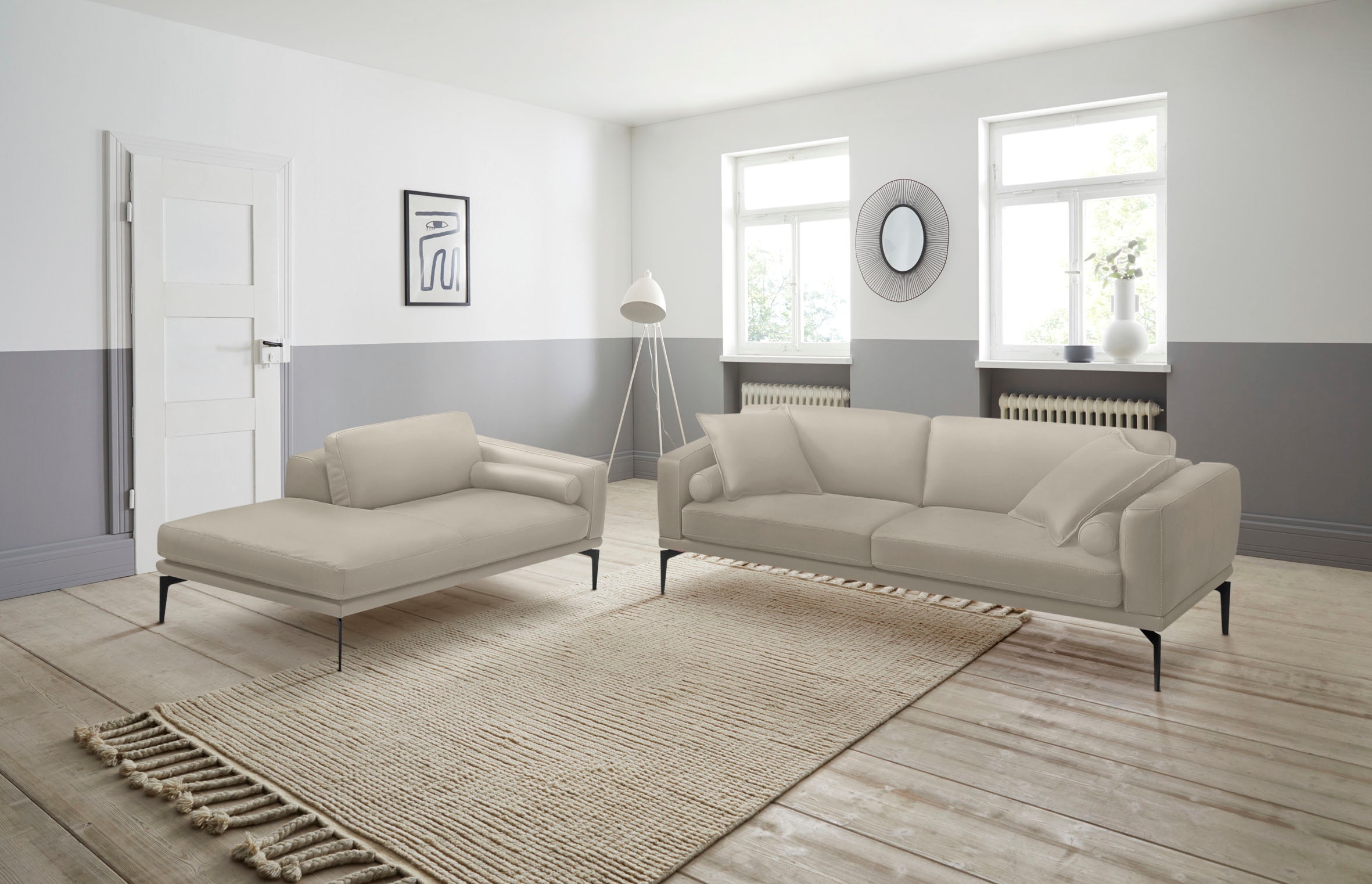 Egoitaliano Polstergarnitur "Masu, Design trifft sensationellen Sitzkomfort" Set besteht aus 2,5-Sitzer, freistehende Ottomane und 3 Rollkissen