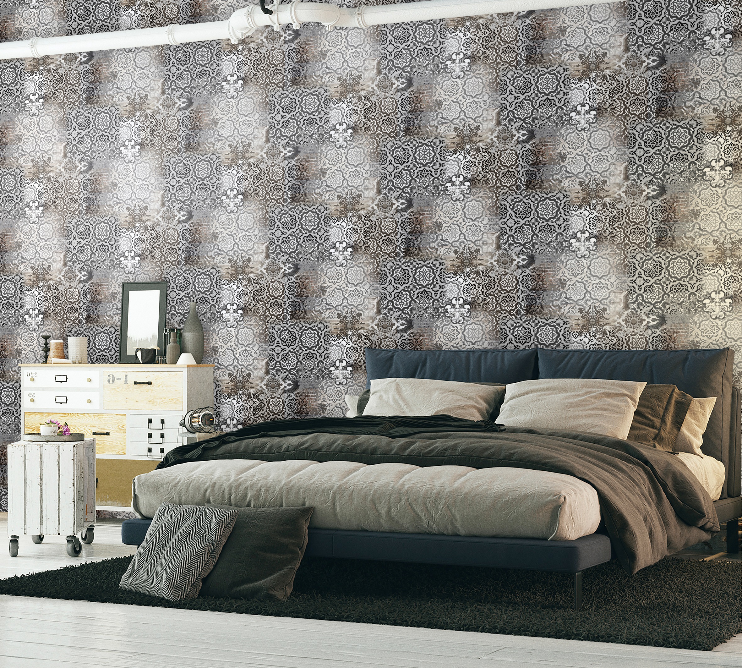 Marburg Fototapete, 3D-Optik-ornamental, moderne Tapete für Wohnzimmer Schlafzimmer Küche