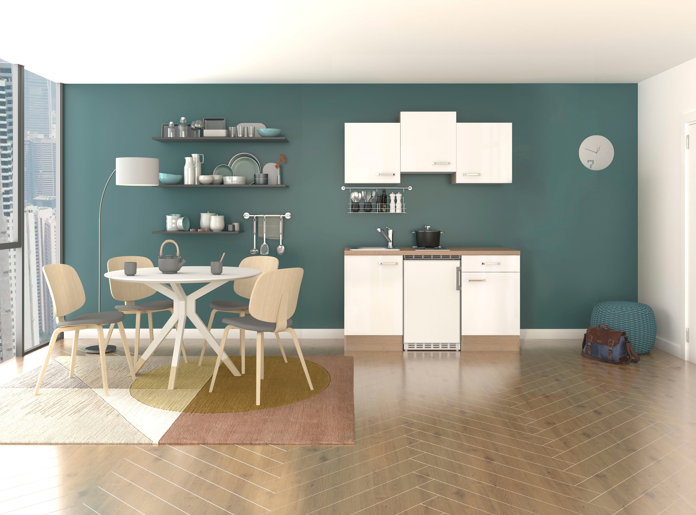Flex-Well Küchenzeile »Florenz«, Breite 150,5 cm, mit Unterbau-Kühlschrank, Kochfeld und Spüle