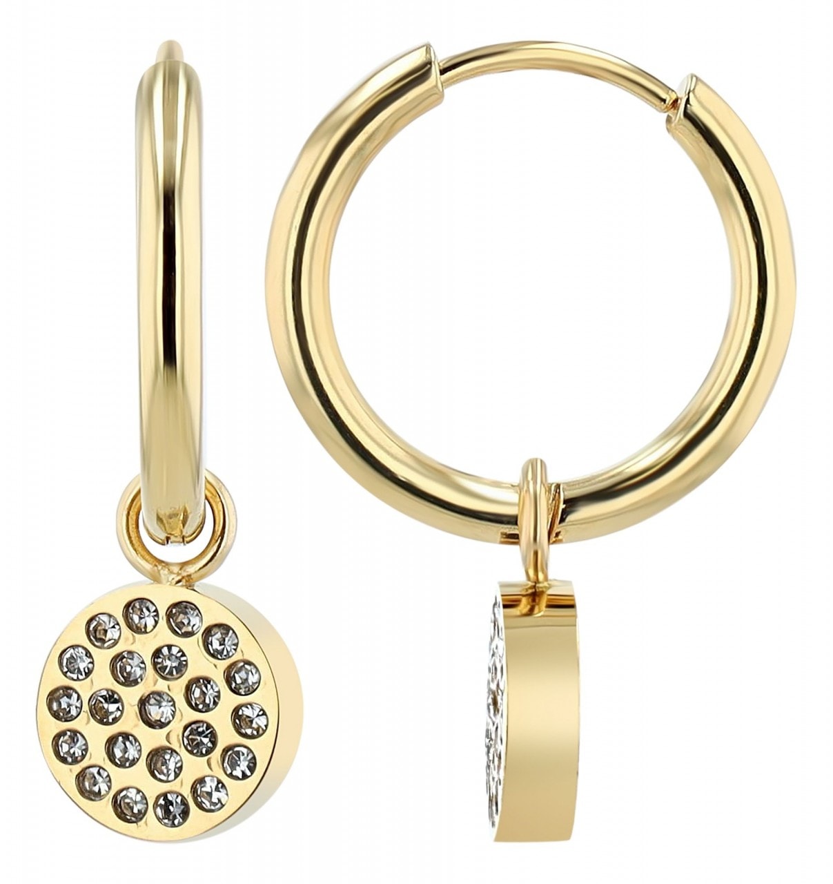 Paar Ohrhänger ADELIA´S "Damen Ohrhänger aus poliertem Edelstahl und Strass Ø 12 mm", silber, Ohrringe, Damen, Damen, Edelstahl