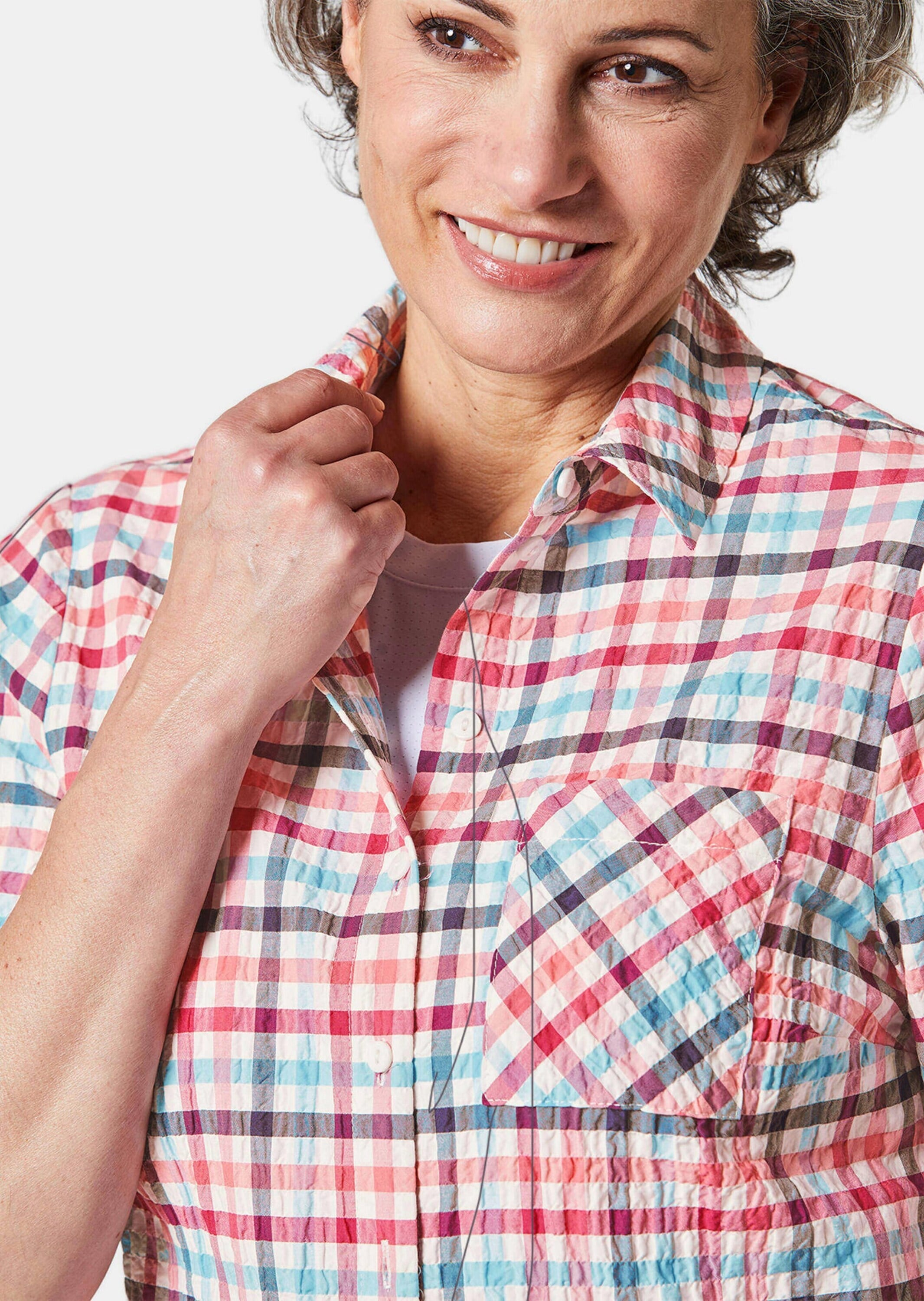 GOLDNER Kurzarmbluse »Seersucker-Bluse Wander-Bluse in Seersucker Qualität«