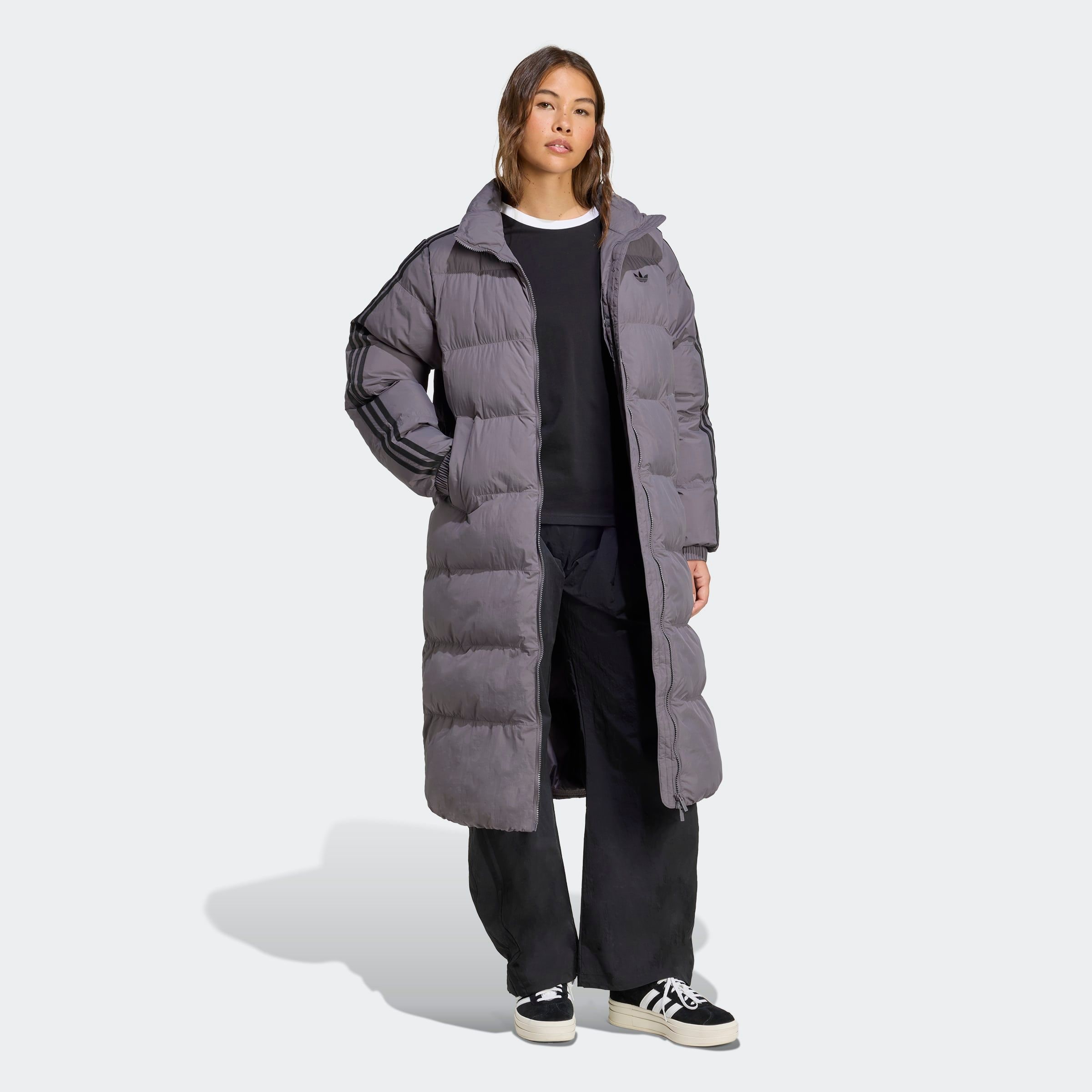 Damen Winterjacke "LONG PUFFER"grau strata, Gr. XL, ADIDAS ORIGINALS, Obermaterial: 100% Polyamid, Jacken, Langer Mantel aus Kunstdaunen