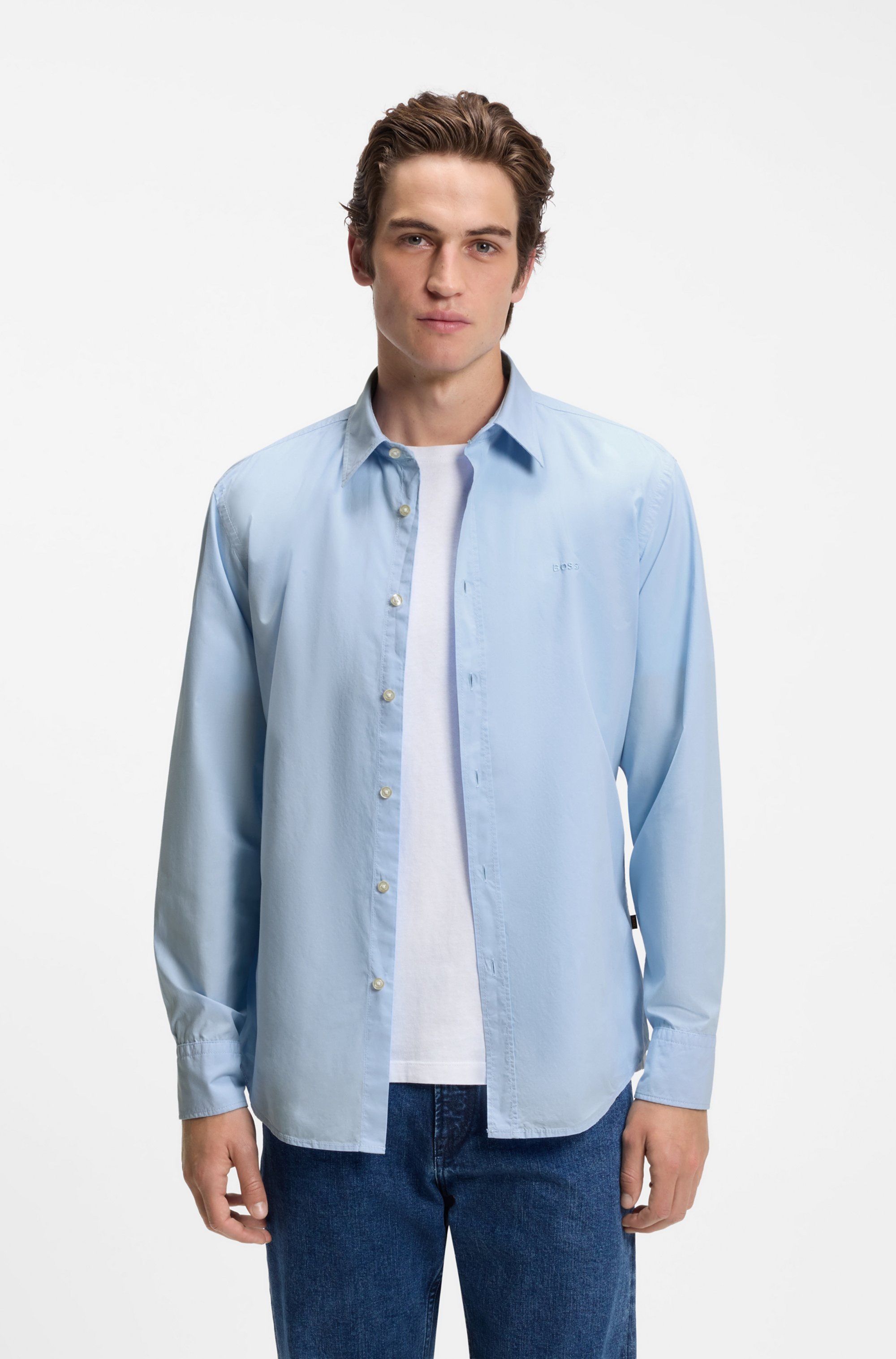 BOSS ORANGE Langarmhemd "Relegant Regular Fit" Baumwolle mit BOSS Stickerei und klassischem Kent Kragen