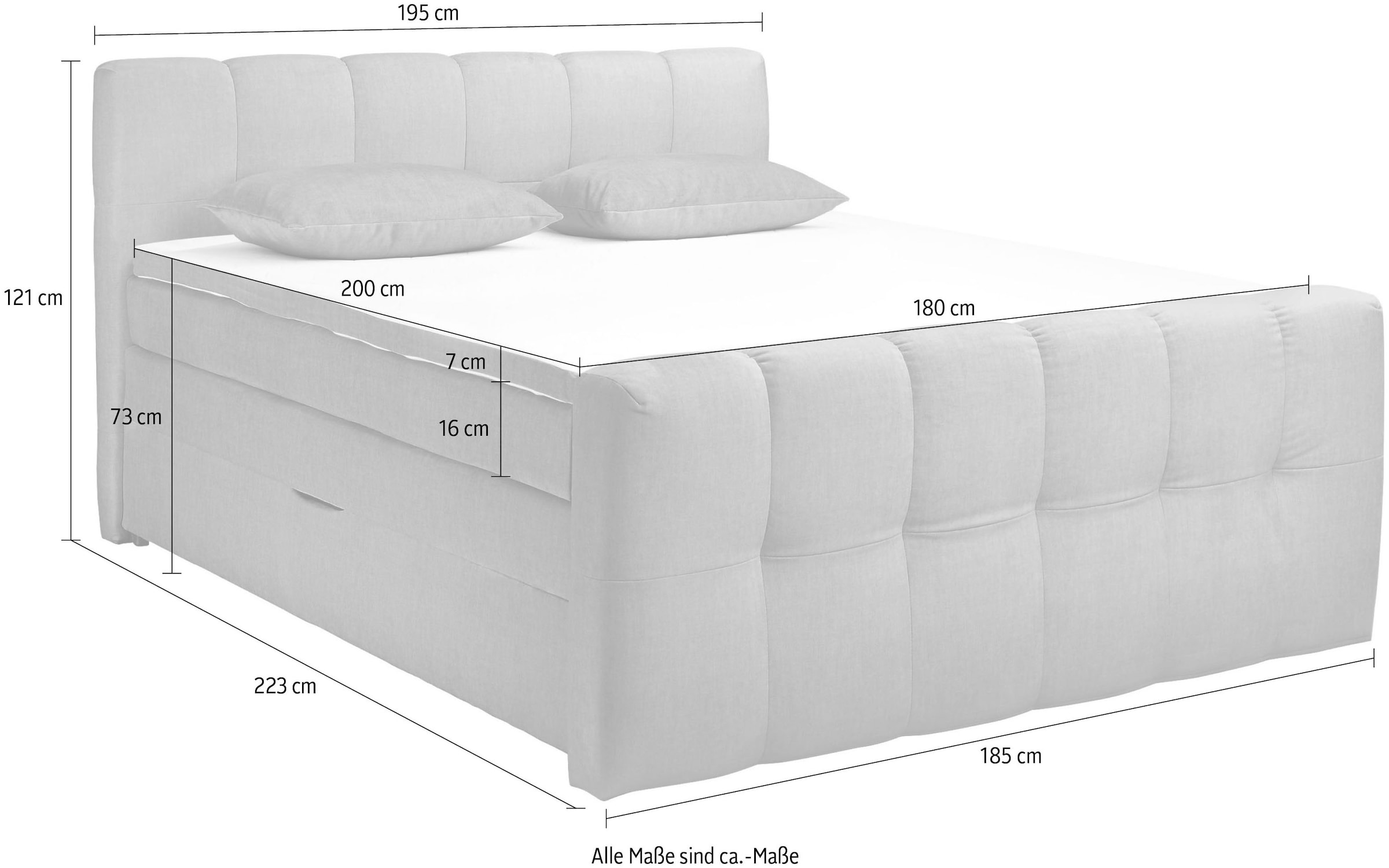 ED EXCITING DESIGN Boxspringbett »Tolfa erhältlich in der Breite 180cm, inkl. Bettkästen« inkl. Visco-Topper mit Stoffumrandung