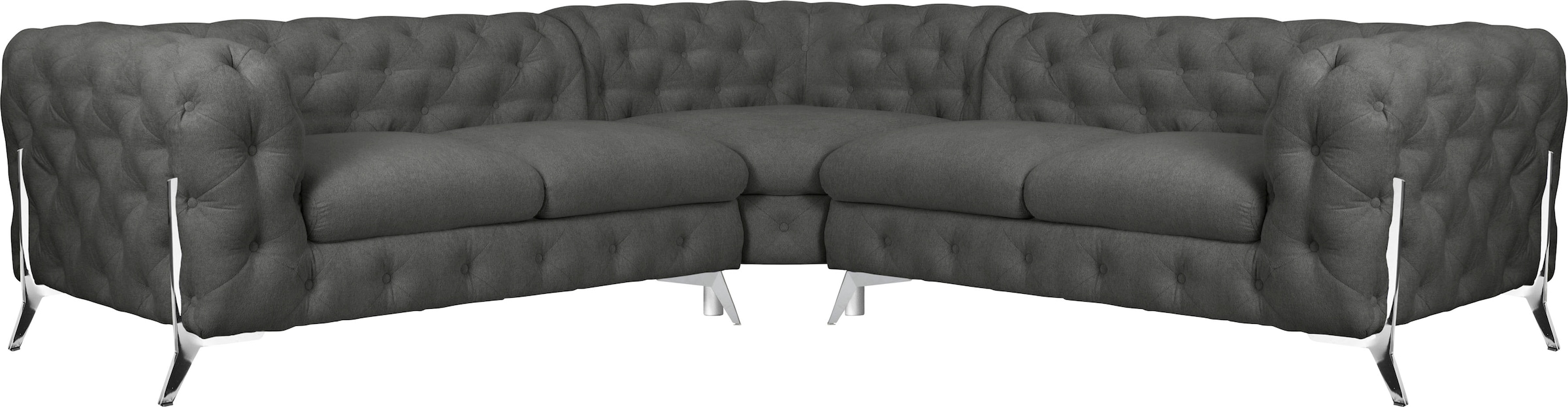 Leonique Chesterfield-Sofa "Amaury L-Form", Chesterfield-Optik, Breite/Tiefe je 262 cm, Fußfarbe wählbar