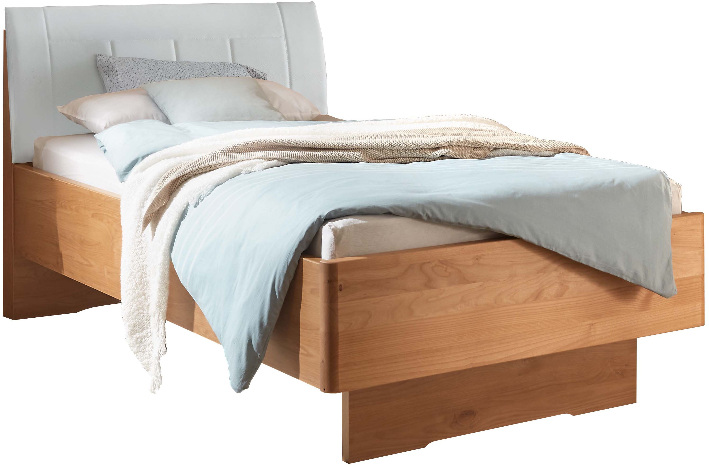 WIEMANN "Cardiff, Bettgestell, Bettrahmen, teilmassiv, mit Polsterkopfteil" Belastbarkeit 110/220 Kg, 4-fache höhenverstellbar, MADE IN GERMANY, Fußteil aus Massivholz, verschiedene Größen