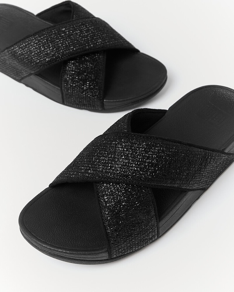 Fitflop Pantolette »LULU CRINKLED SHIMMER«, Slides, Badeschuh, Abendmode mit Glitter