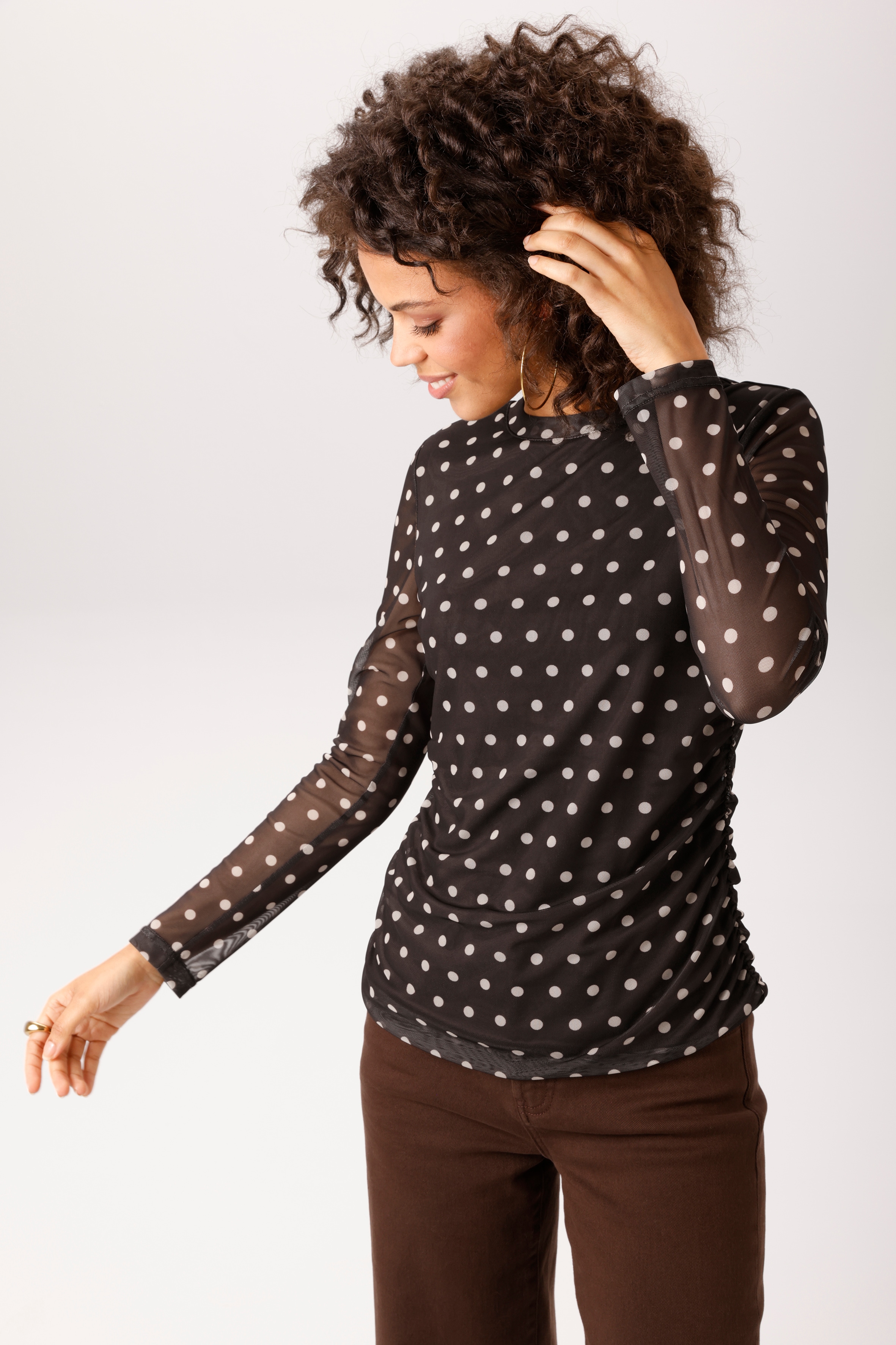 Aniston CASUAL Langarmshirt mit Raffungen an den Seitennähten - NEUE KOLLEKTION