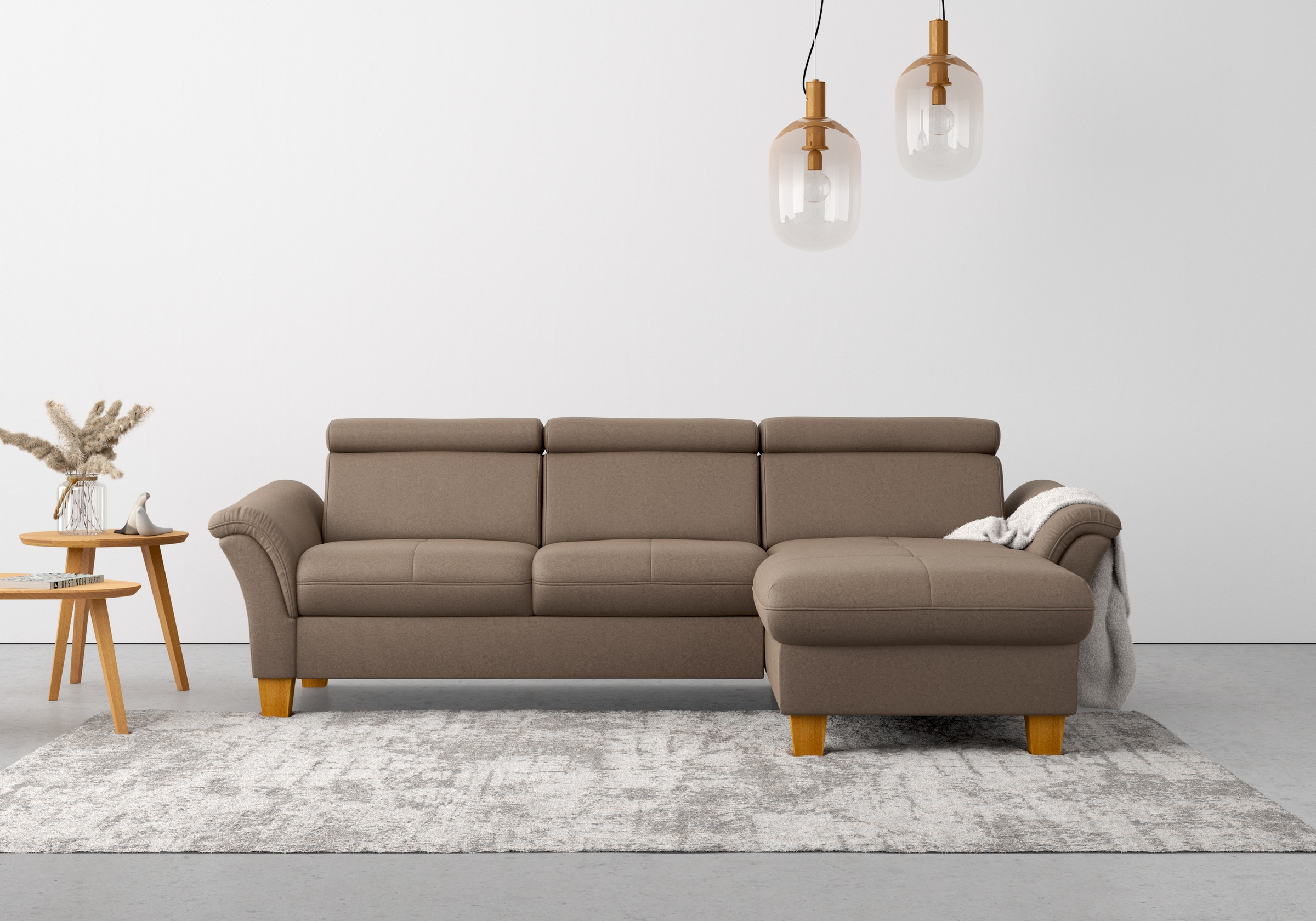Ecksofa HOME AFFAIRE "Lindgren L-Form", braun (nuss), B:258cm H:84cm T:169cm, 100% Polyester, Sofas, Ecksofa, wahlweise mit Bett mit klappbaren Rollen, Kasten und Kopfverstellung 8
