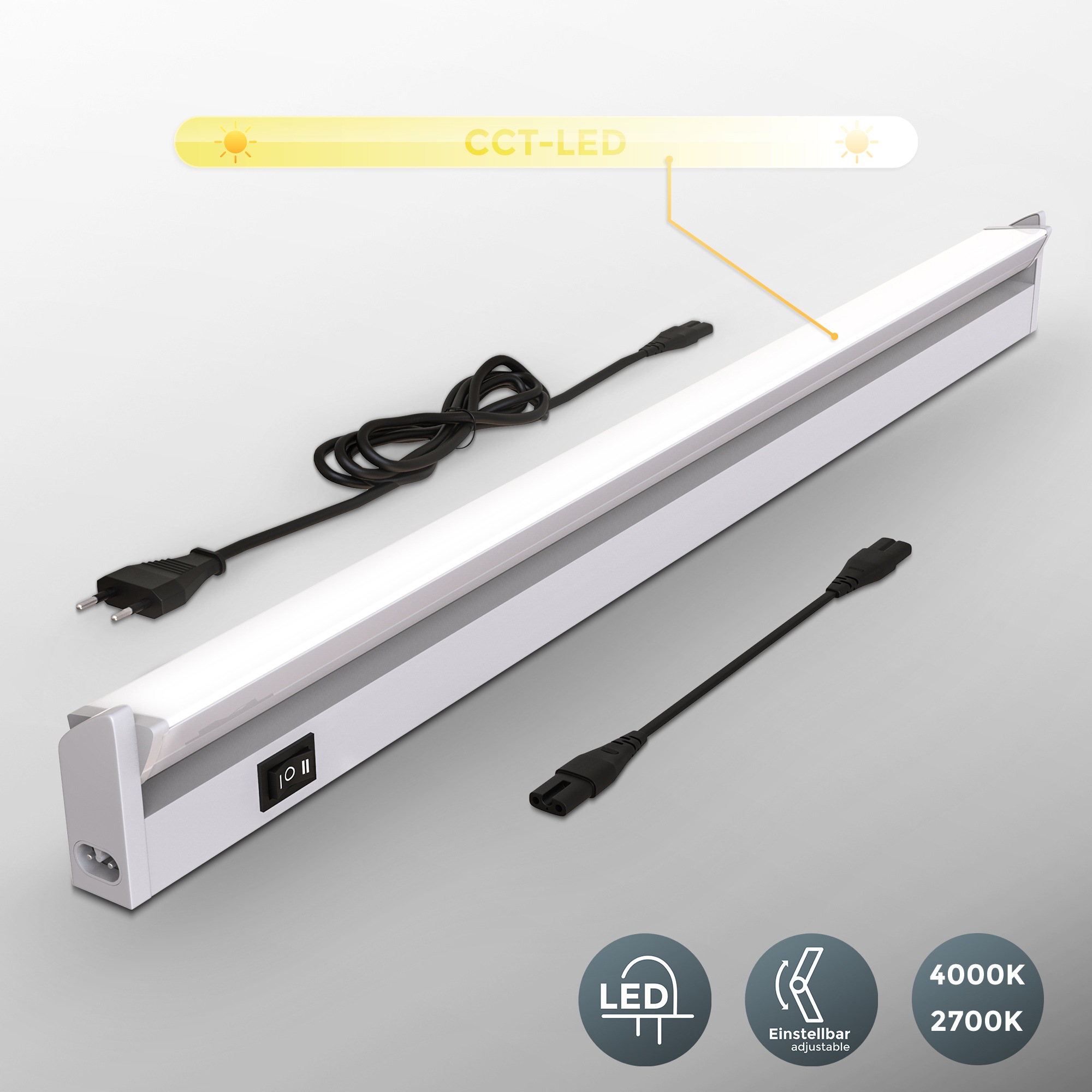 B.K.Licht Lichtleiste, 1 flammig, Leuchtmittel LED-Board | LED fest integriert, Unterbaulampe, Schrank-Lampe, schwenkbar, Küchenleiste, silber, 8W