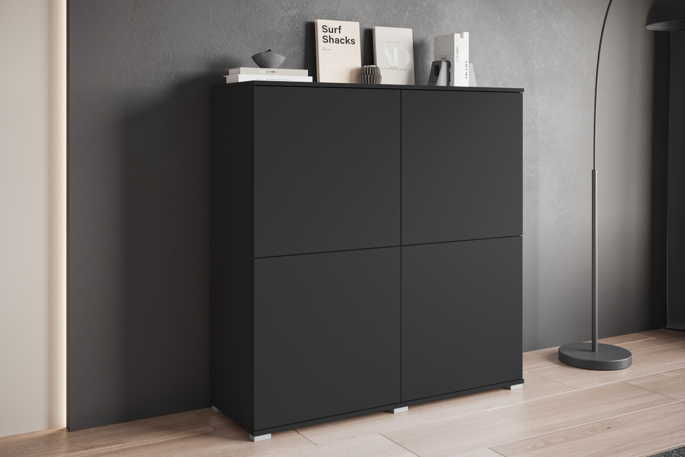 INOSIGN Highboard »Kenia, moderne grifflose Hochkommode mit 4 Türen, Breite 120 cm«, (1 St.), Push-to-Open-Fronten, höhenverstellbaren Einlegeböden