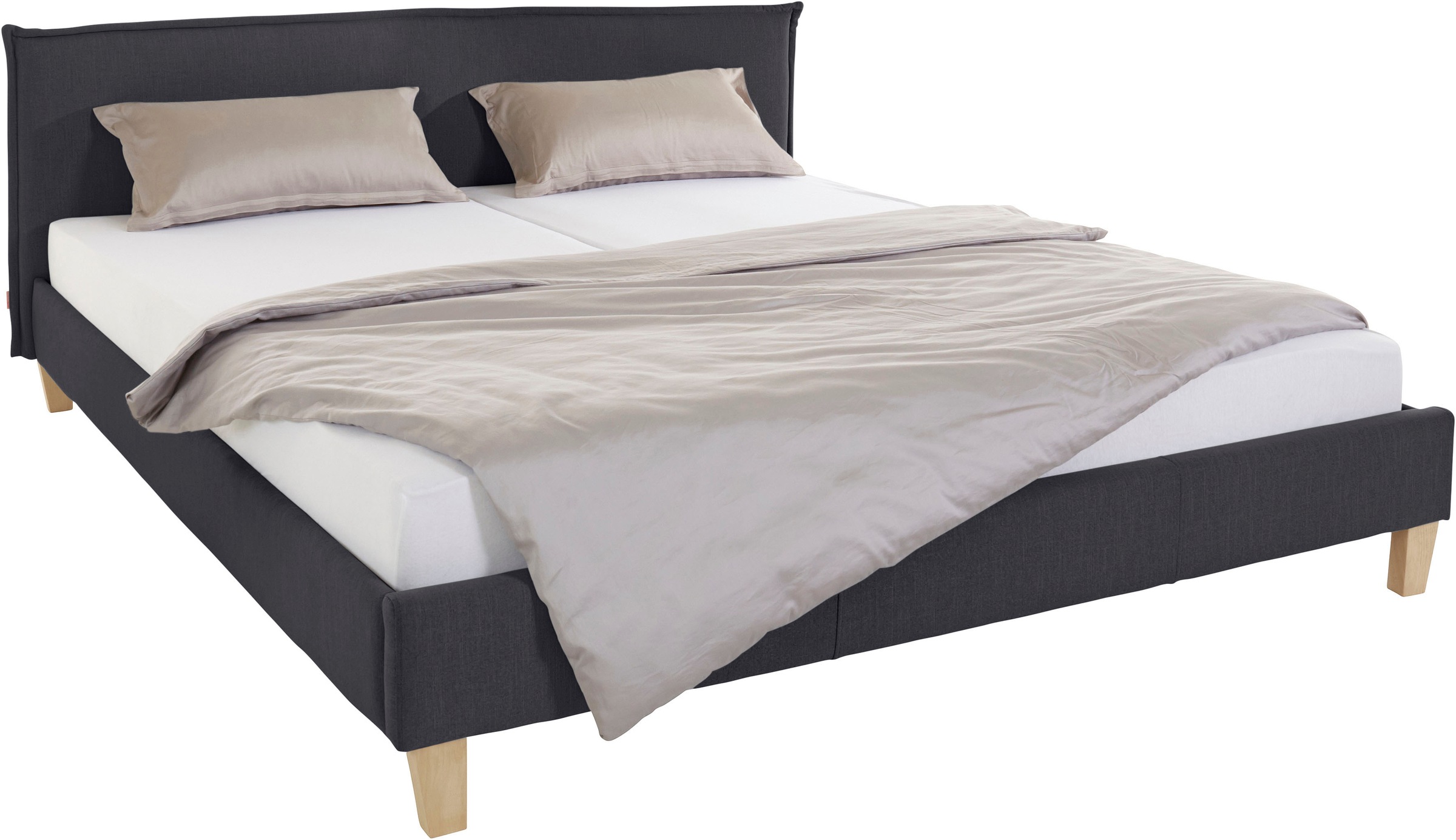 OTTO products Polsterbett »Heddi«, in 5 Breiten: von 90cm-200cm, Biese am Kopfteil, Strukturstoff
