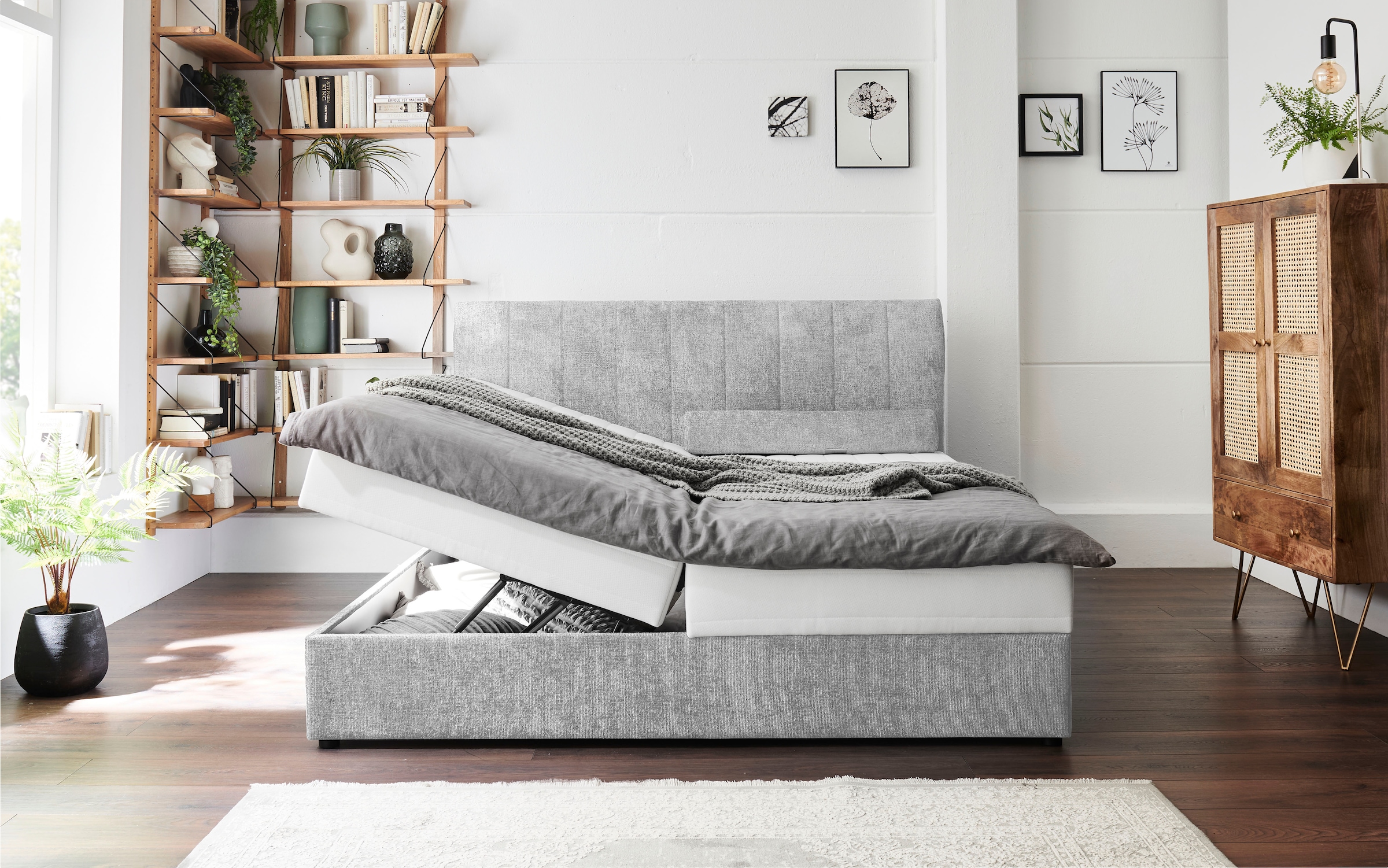 ATLANTIC home collection Boxbett »ALISIA«, mit Taschenfederkern, Bettkasten und Kissenrolle im Originalbezug
